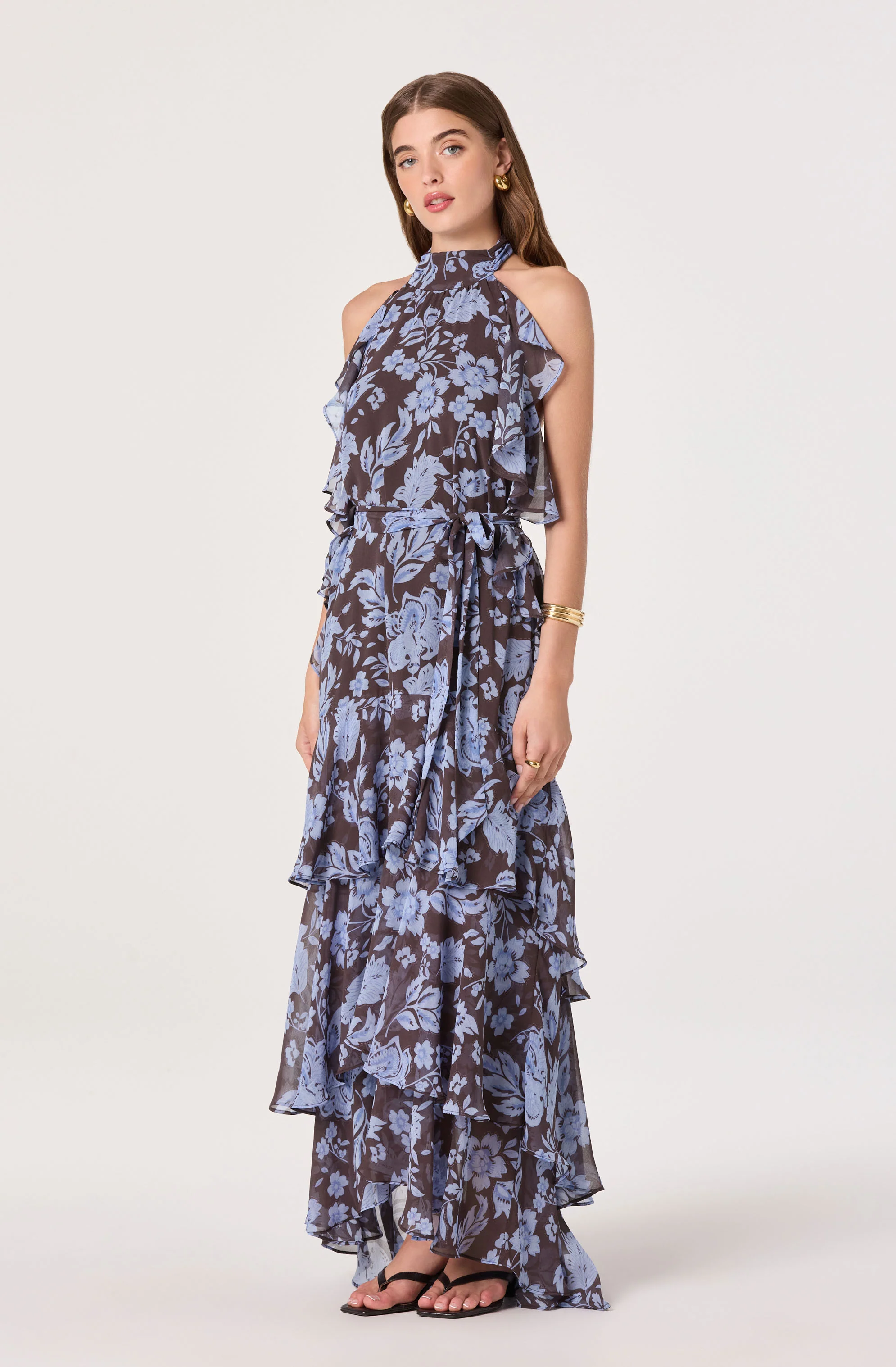 Lae High-Neck Ruffle Maxi Dress