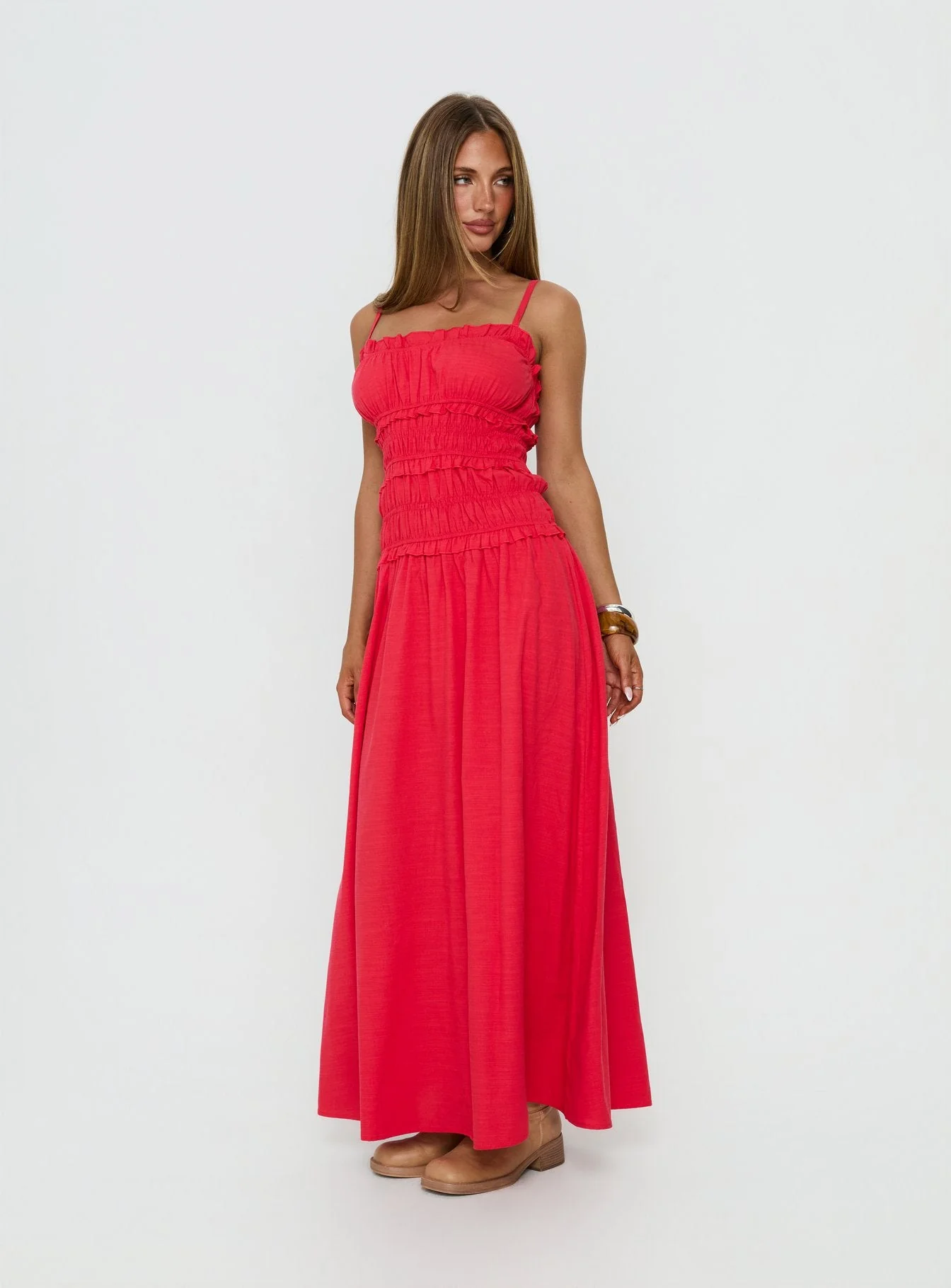 Rubiella Shirred Maxi Dress Red