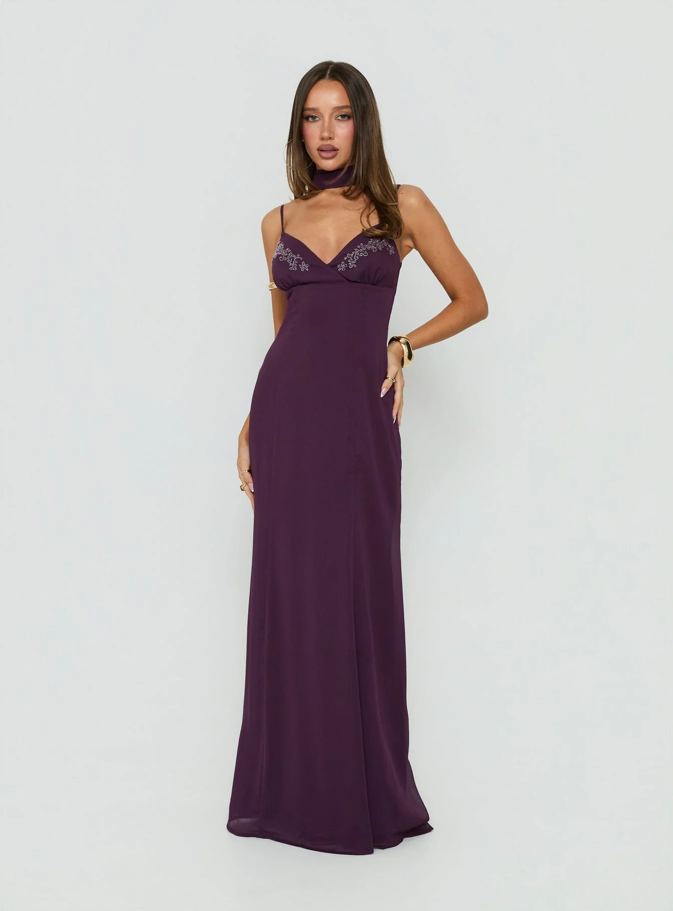 Jadira Scarf Maxi Dress Plum
