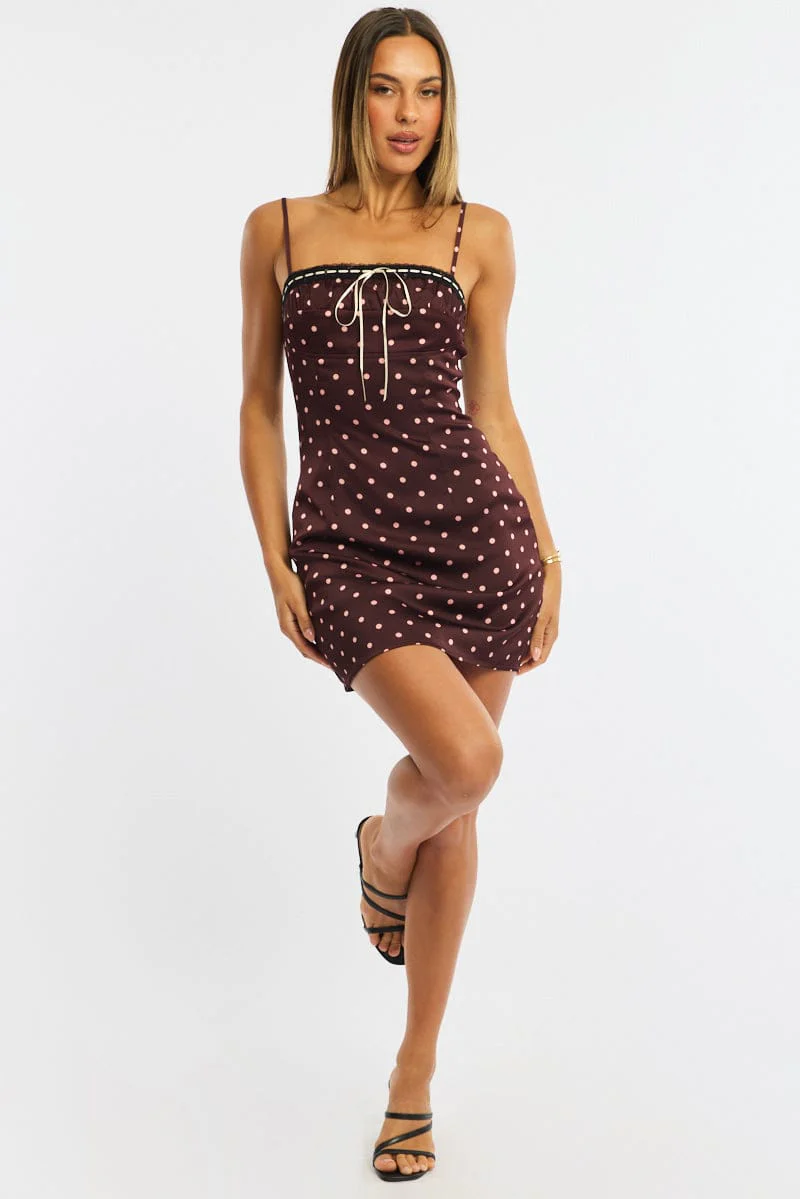 Red Polka Dot Mini Dress Satin