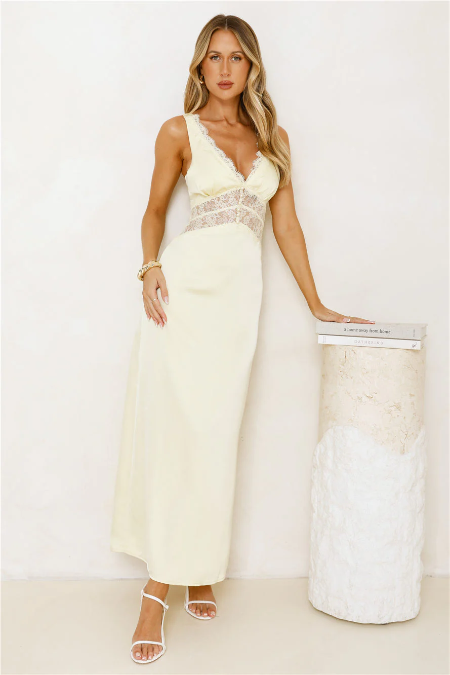 Softly In Season Satin Maxi Dress Yellow