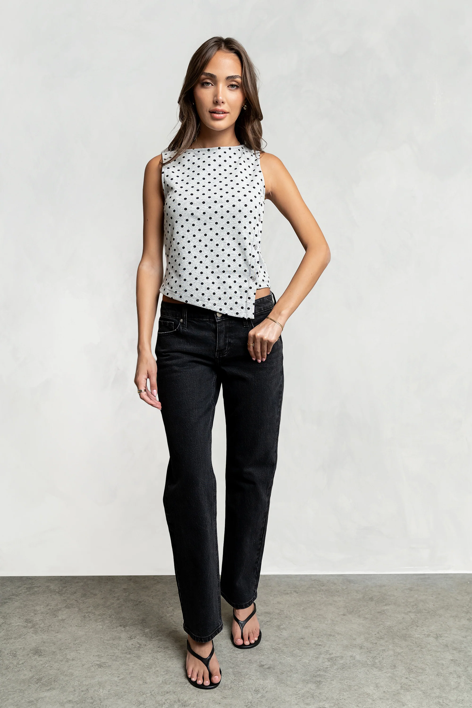 Mona Polka Dot Top in Heather Grey