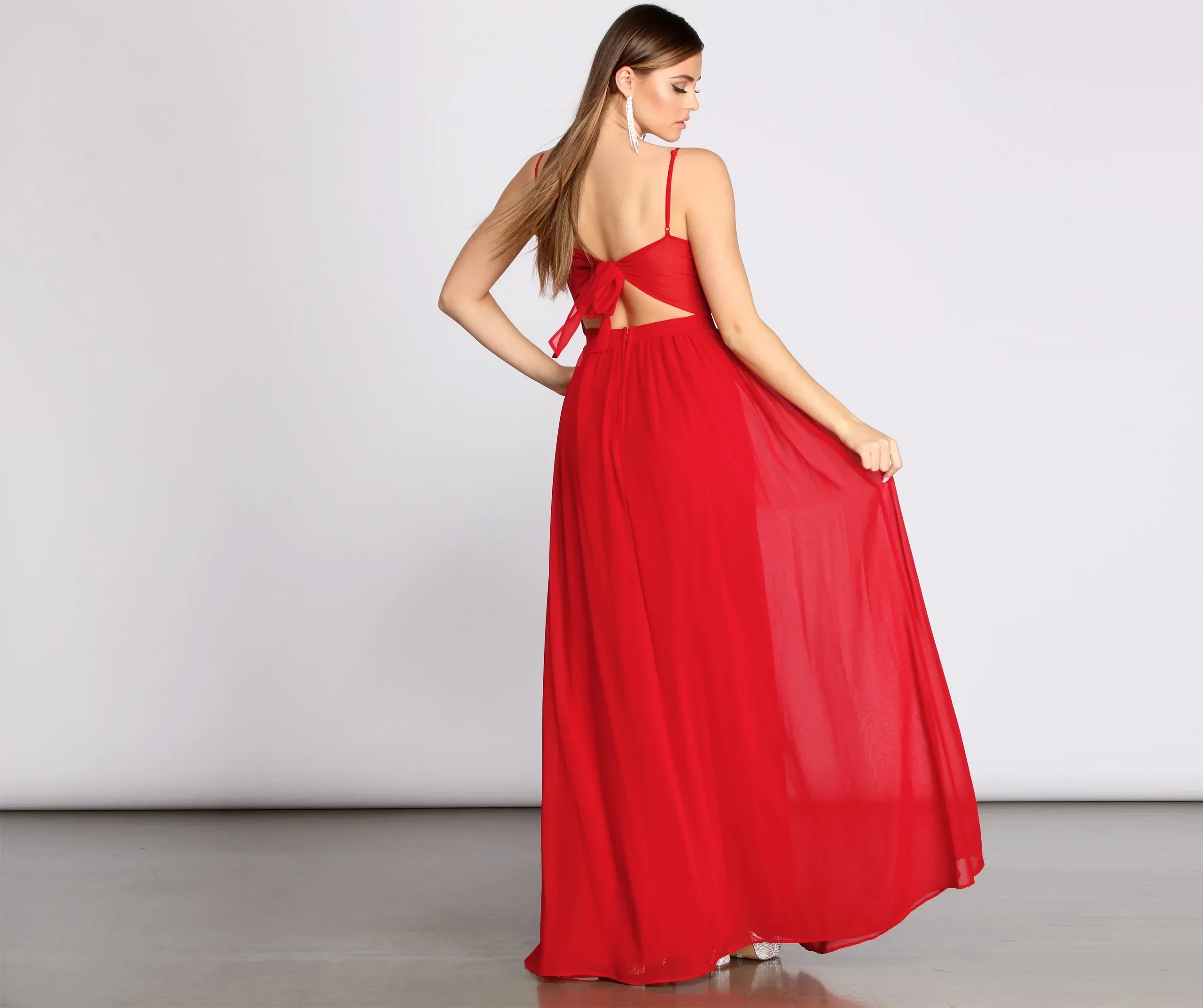 Devora Chiffon Tie Bow A-Line Dress