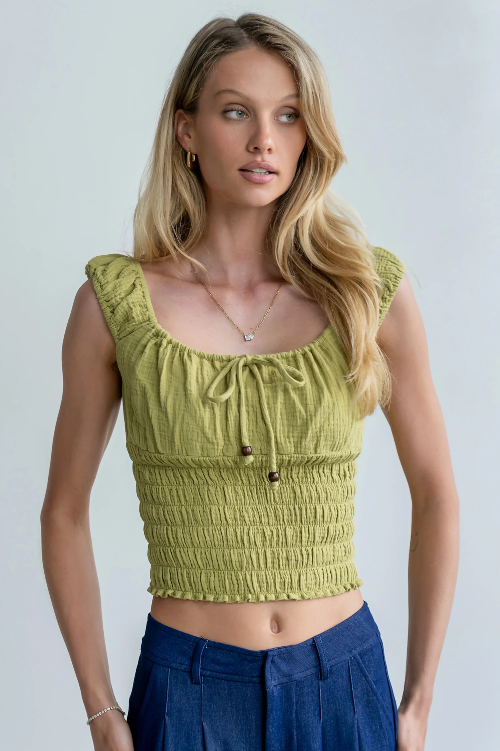 Morgan Smocked Top in Green