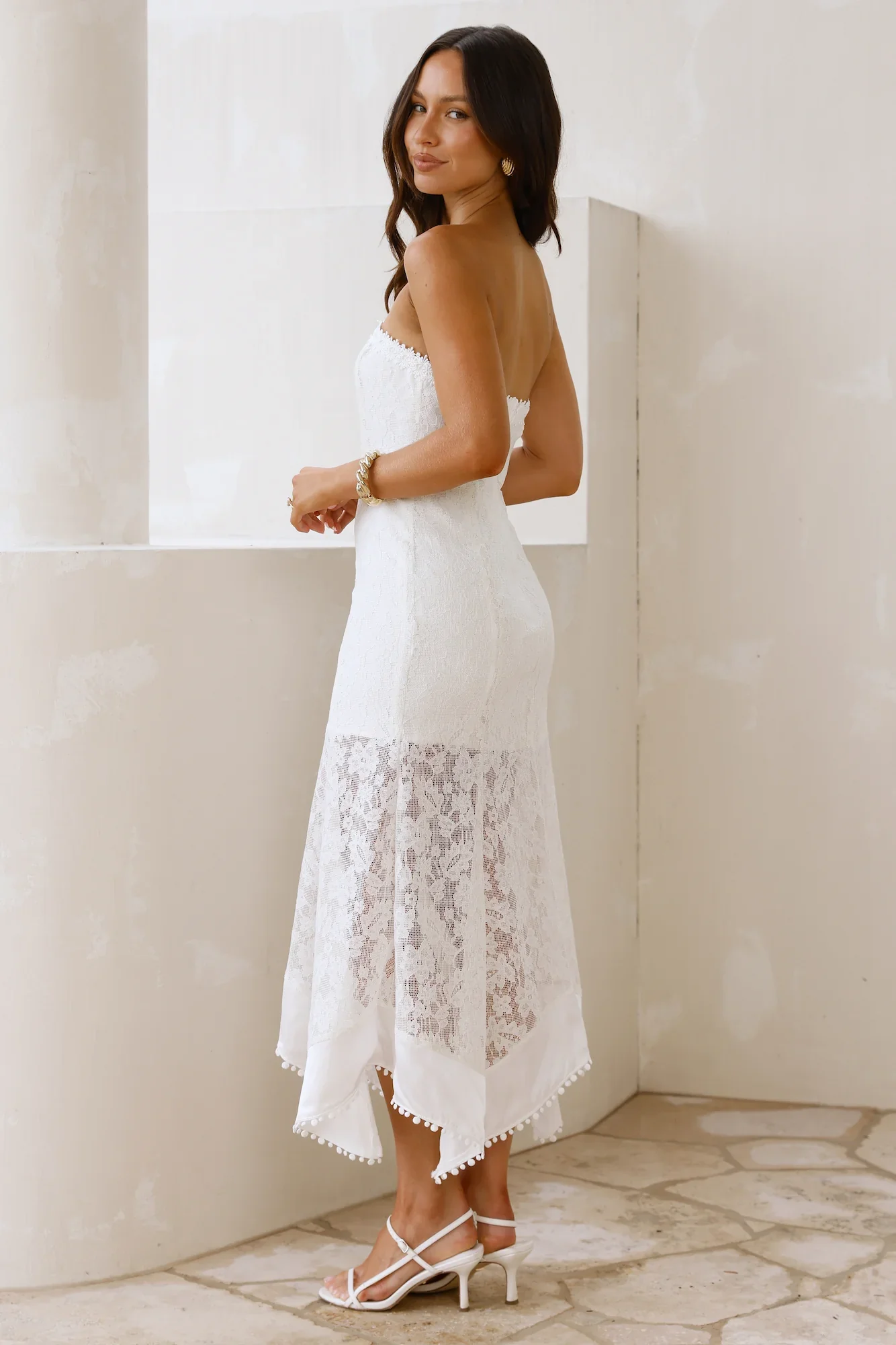 Luxe Petal Lace Strapless Maxi Dress White - luluinthesky