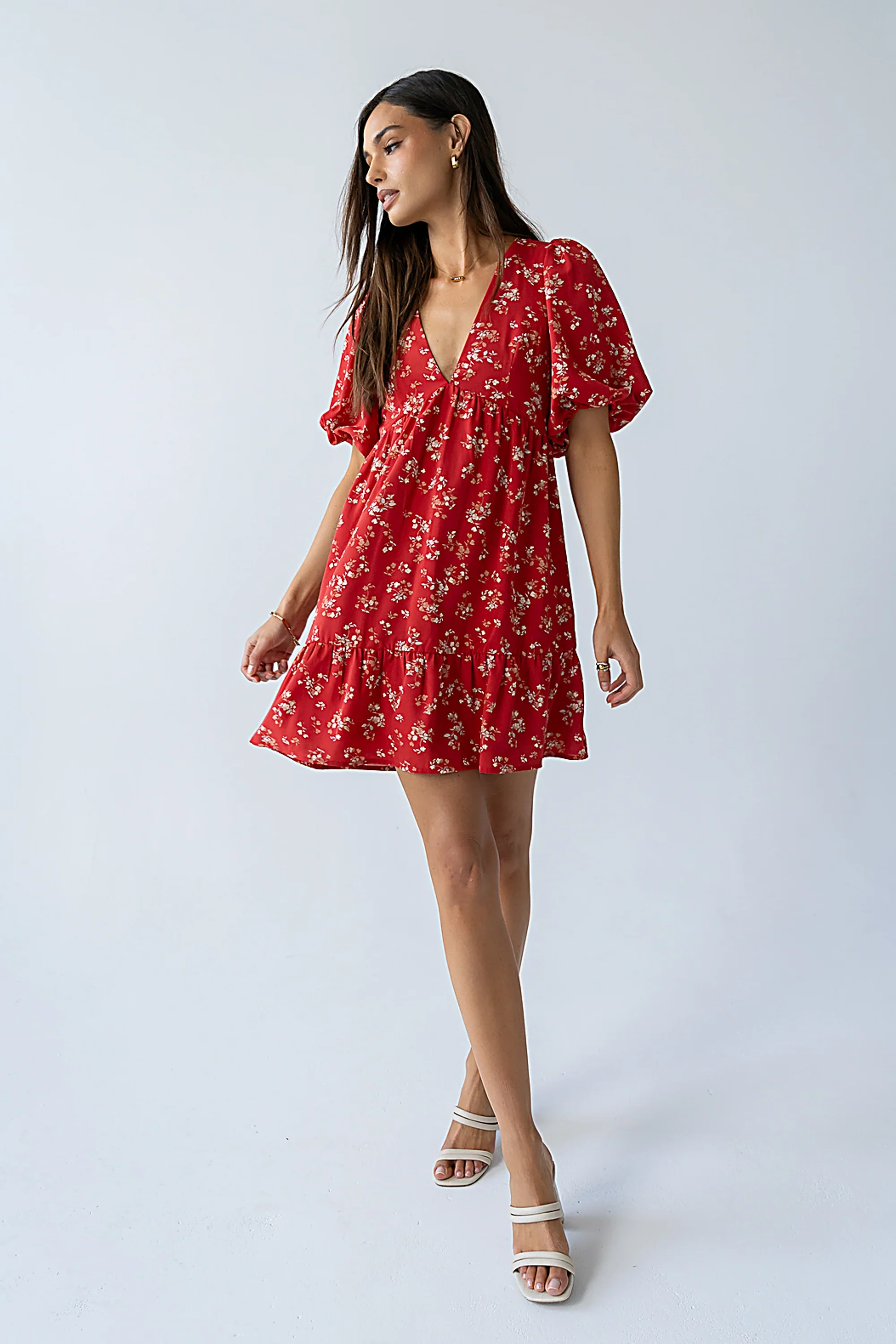 Lizzy Floral Mini Dress in Red