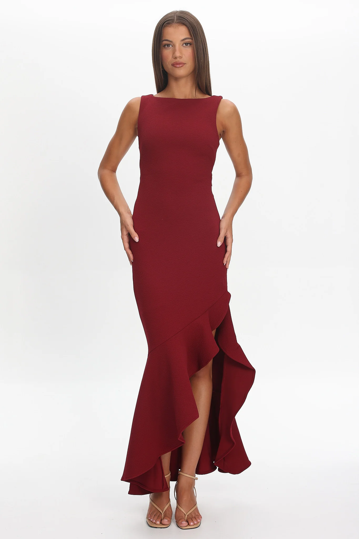 Lights On Asymmetric Hem Maxi Dress Wine