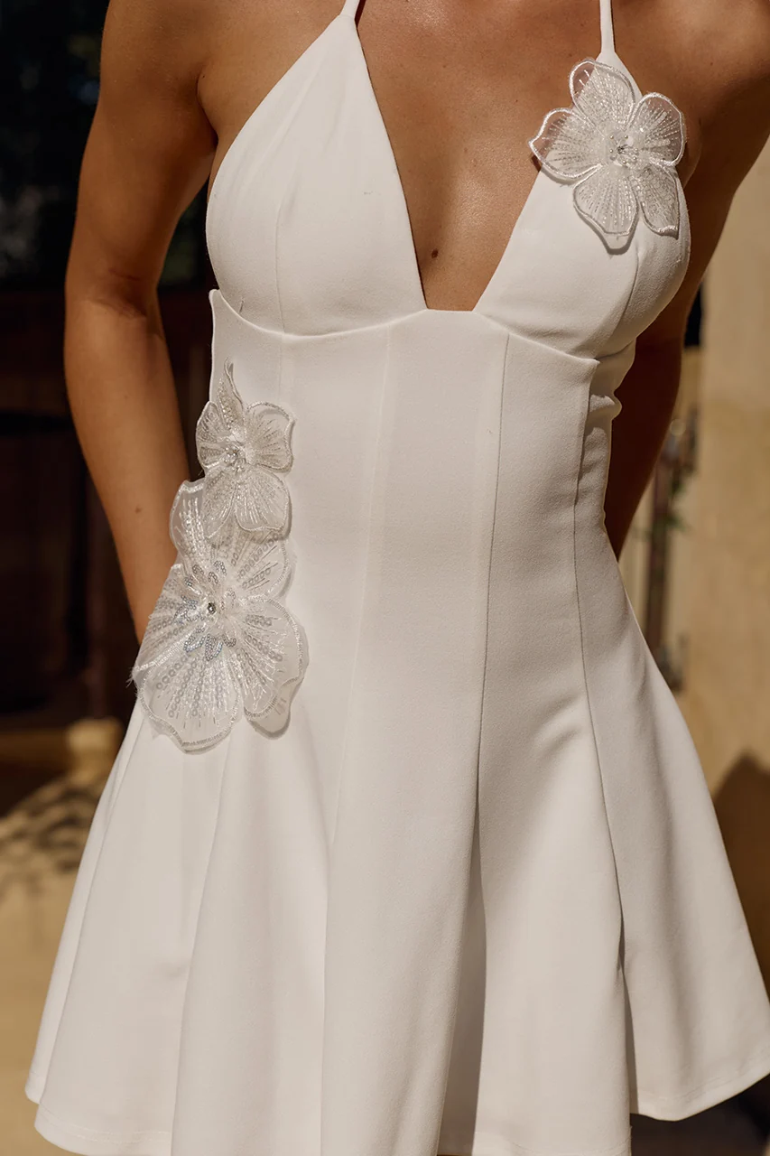 ISMERIE HALTER MINI DRESS - WHITE