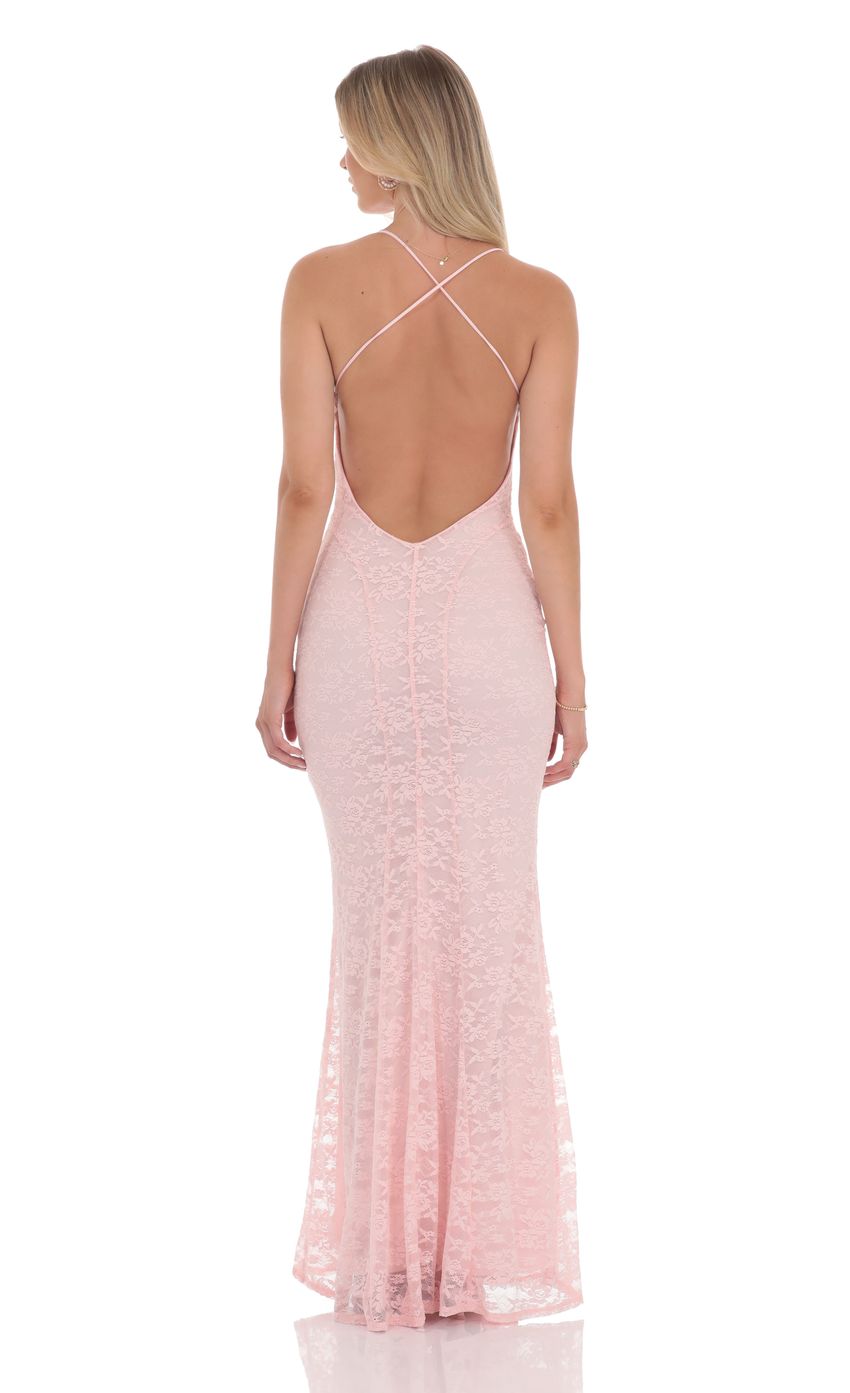 Lace V-Neck Mermaid Dress in Pink