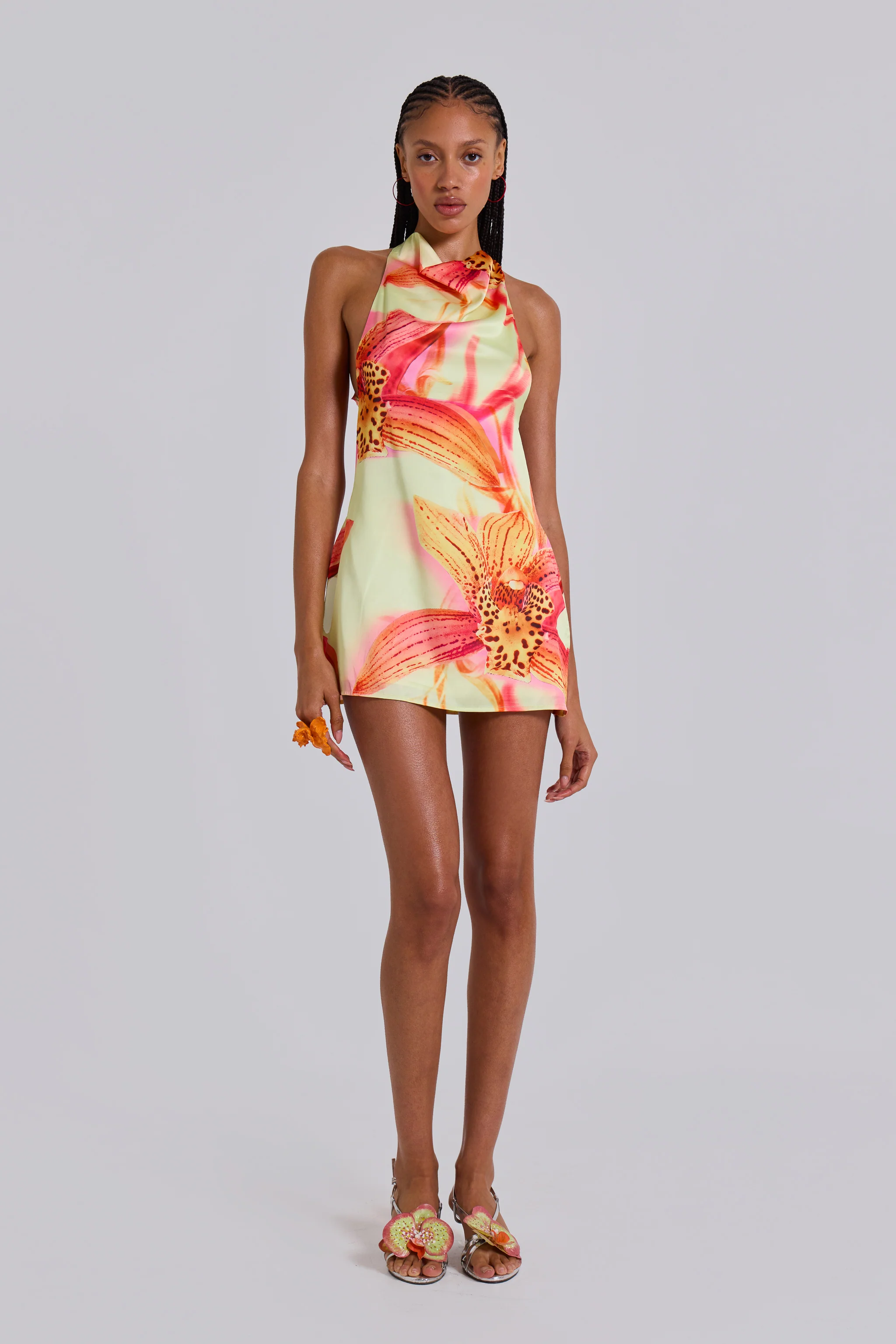 Lucia Backless Mini Dress With Flower Detail - luluinthesky