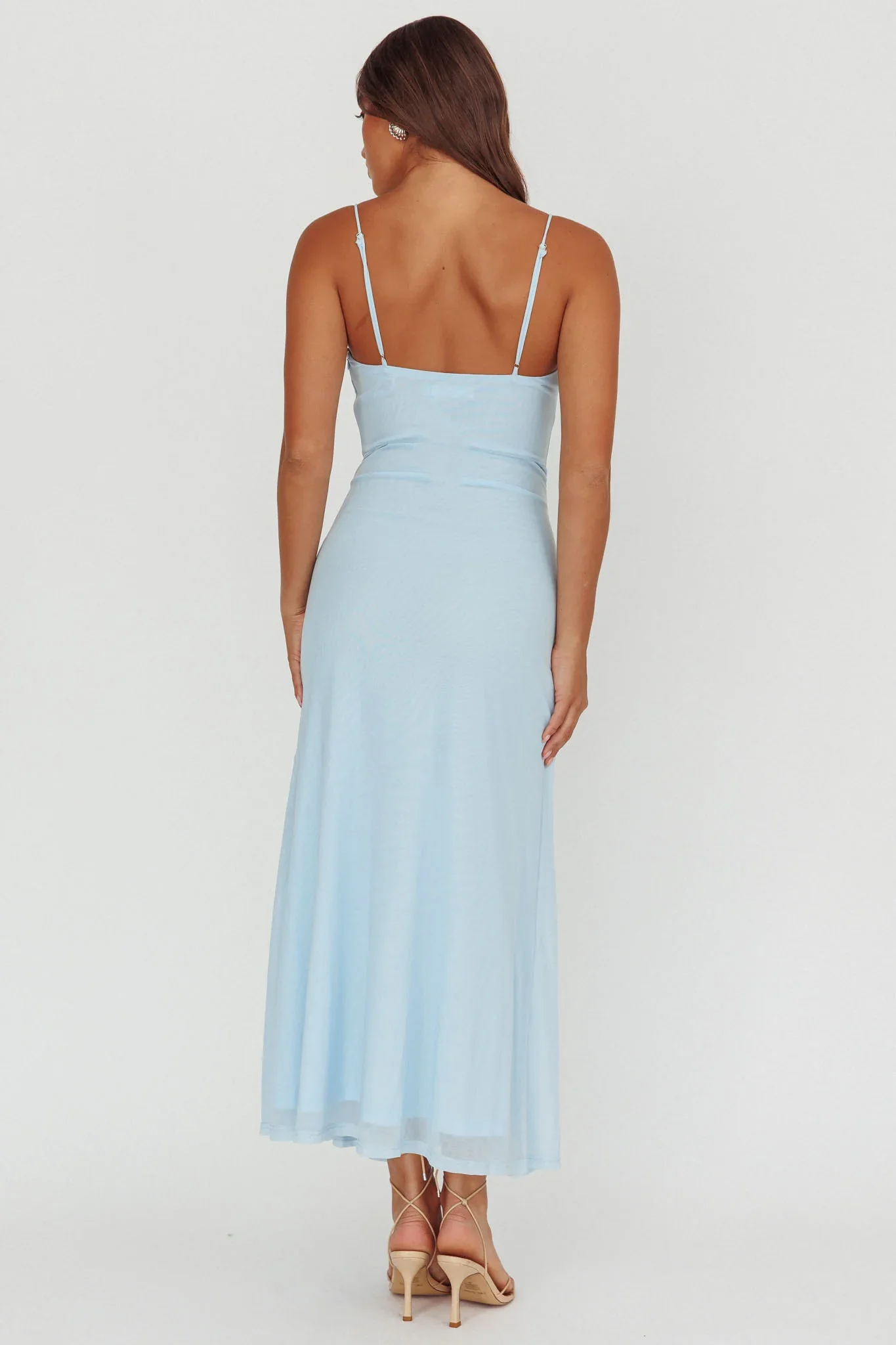Azure Sun Drop Waist Split Maxi Dress Light Blue