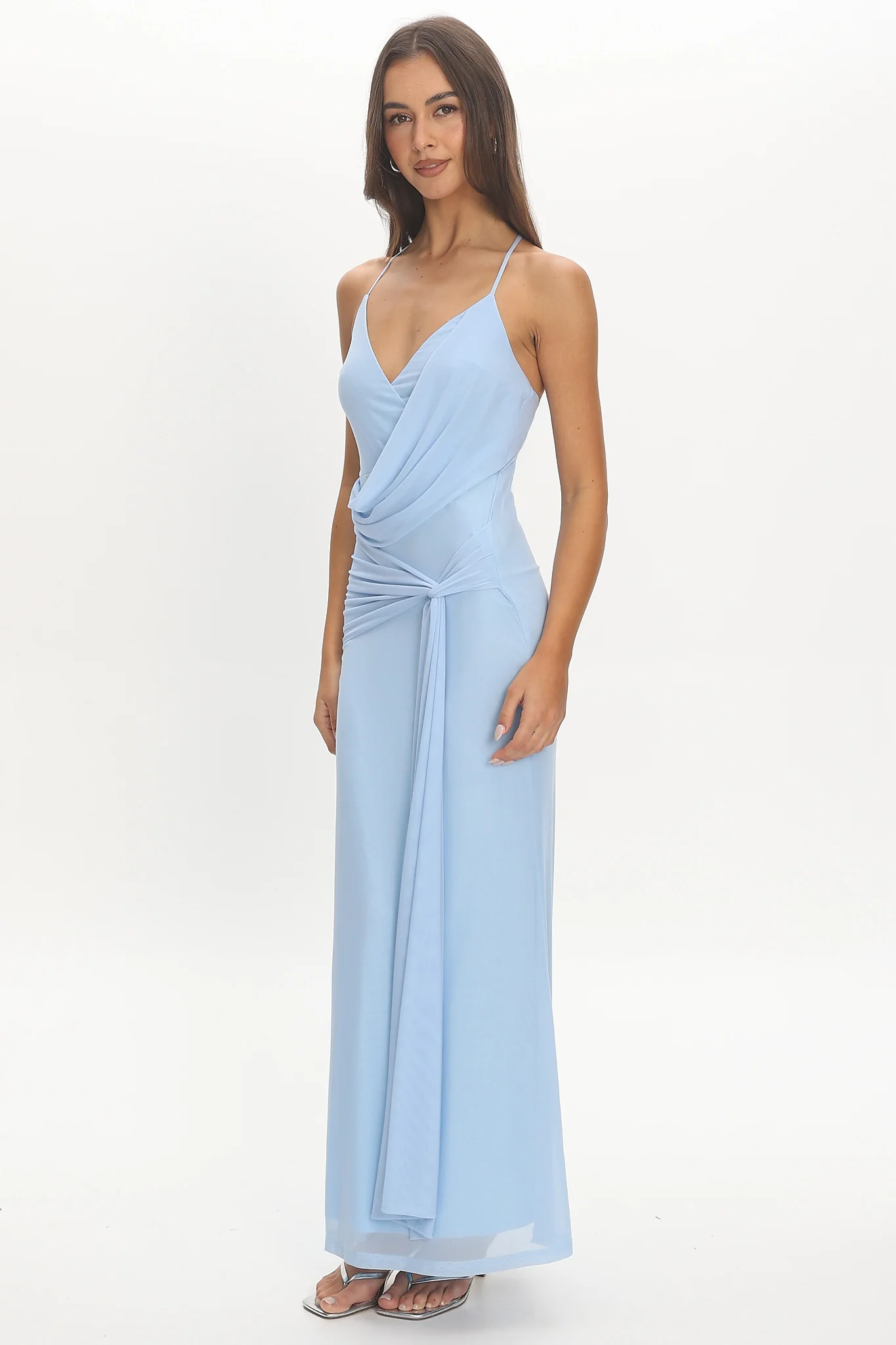 Poseidon Draped Sash Maxi Dress Light Blue - luluinthesky