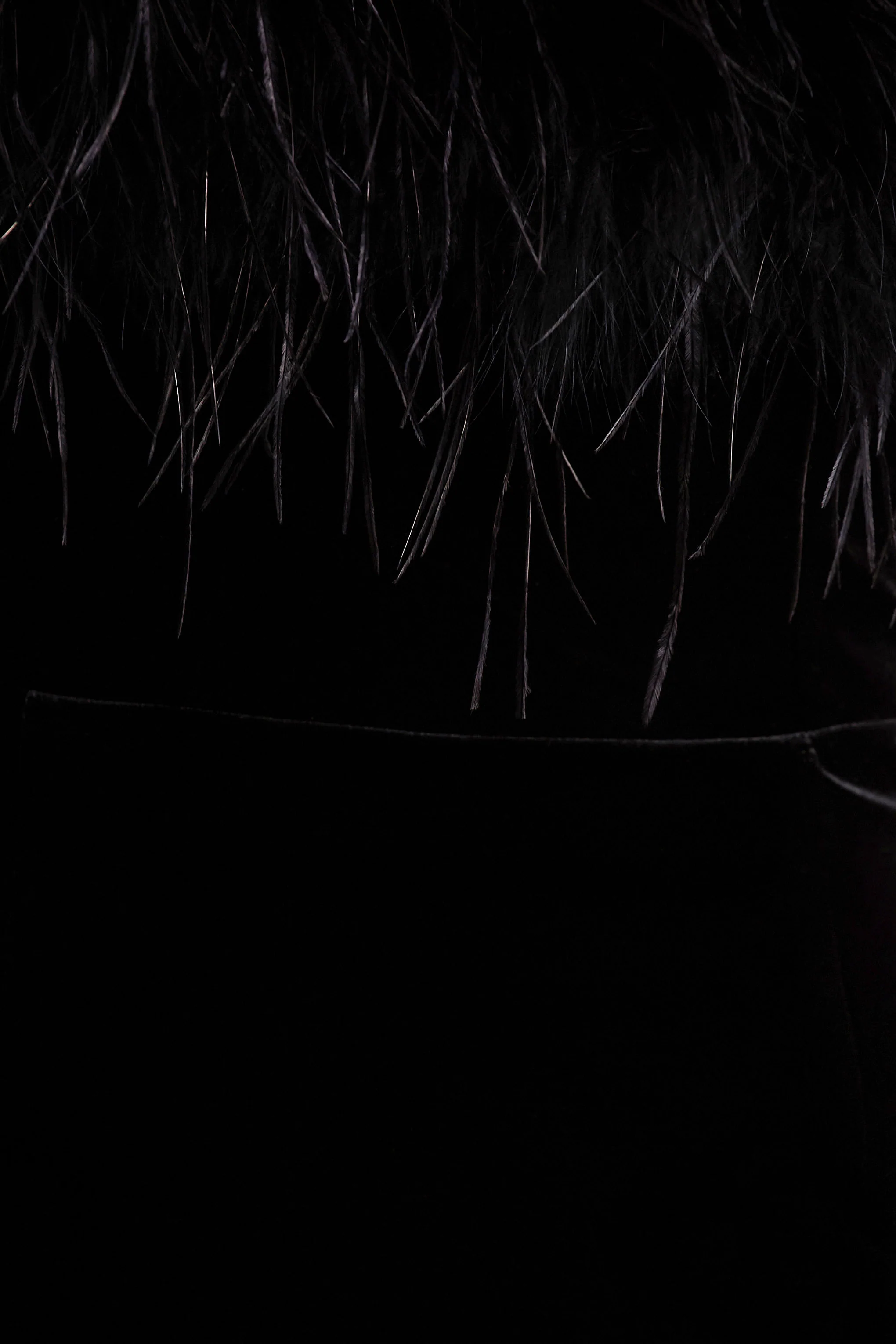 Arella | Black Velvet Bandeau Maxi Dress With Feather Trim