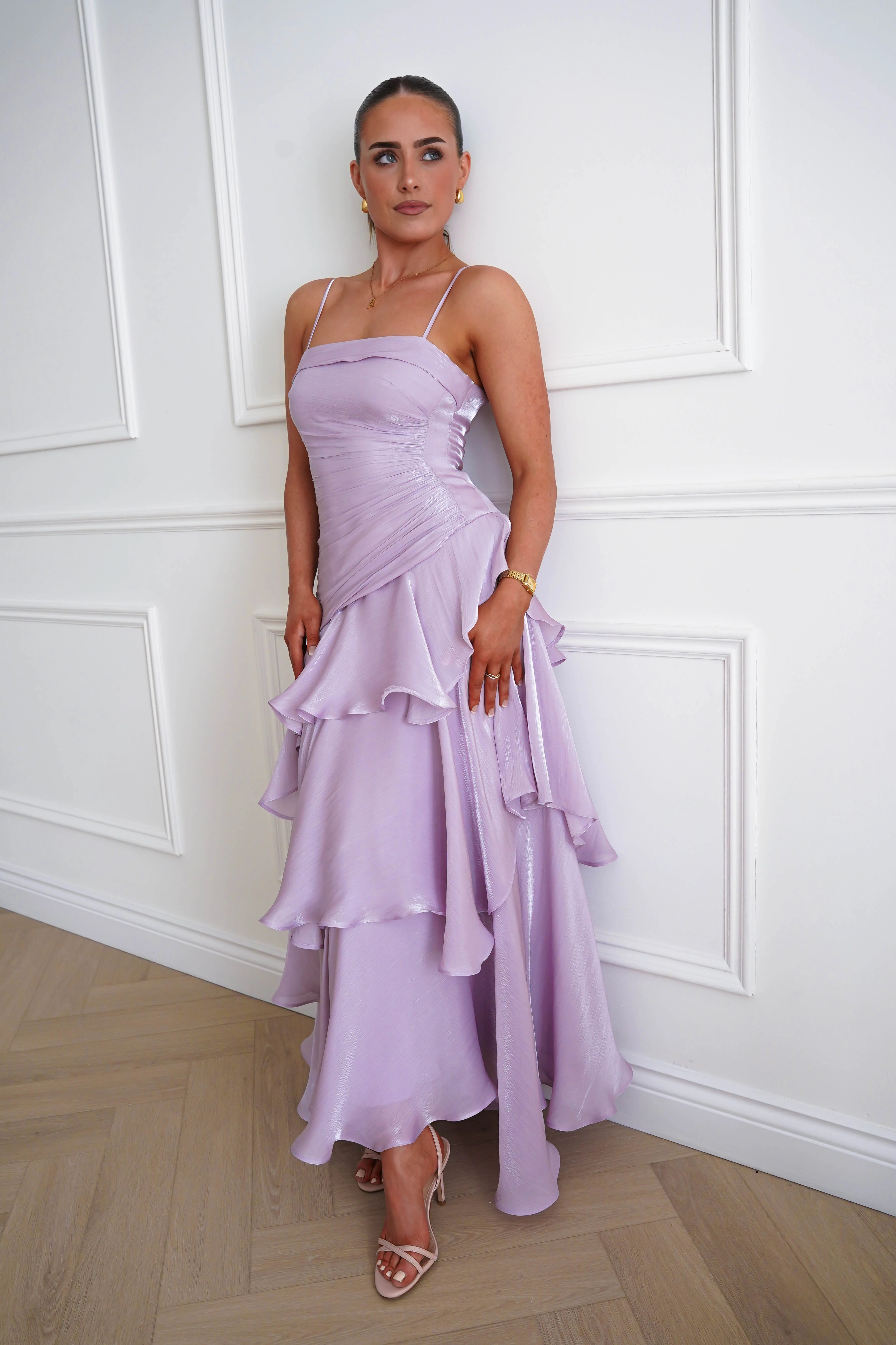 Renee Luminescent Ruffle Maxi Dress | Lilac