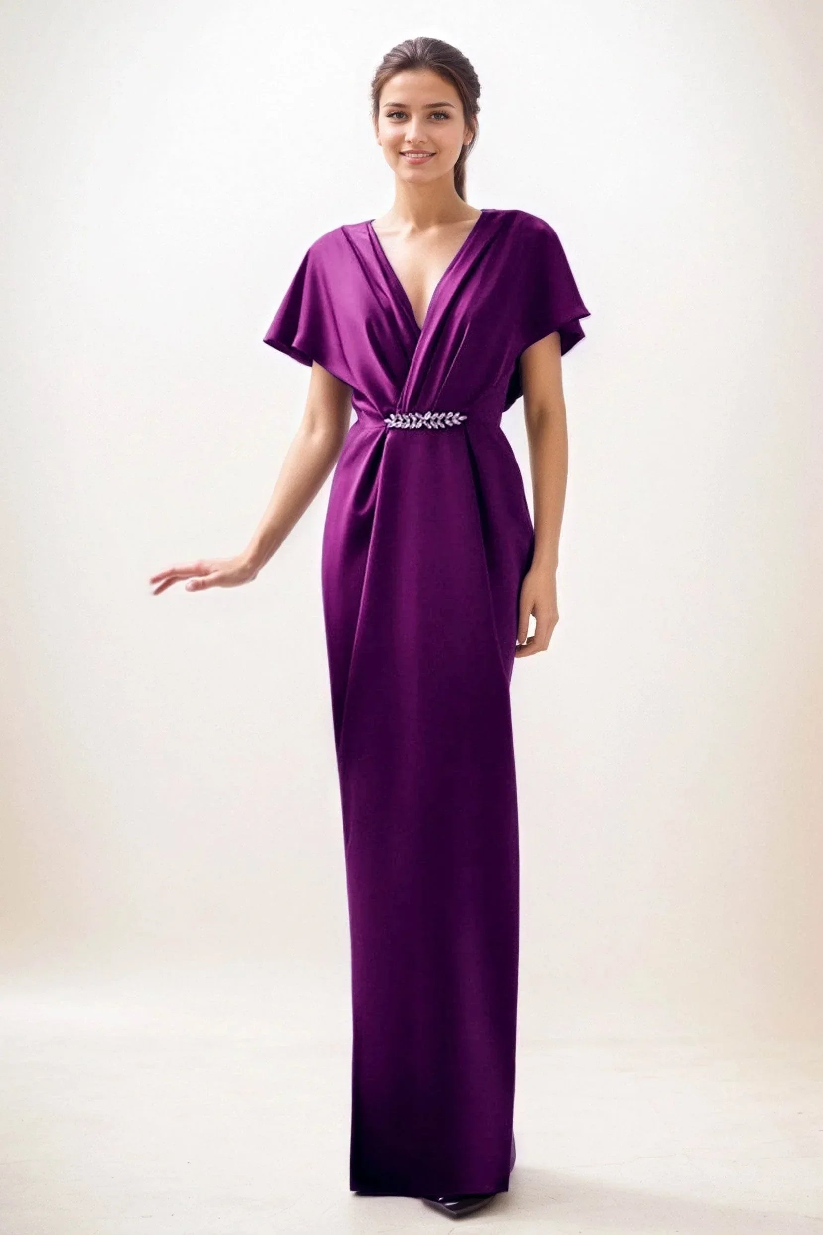 Sheath-Column Maxi Luxe Satin Wedding Guest Dress CG0299