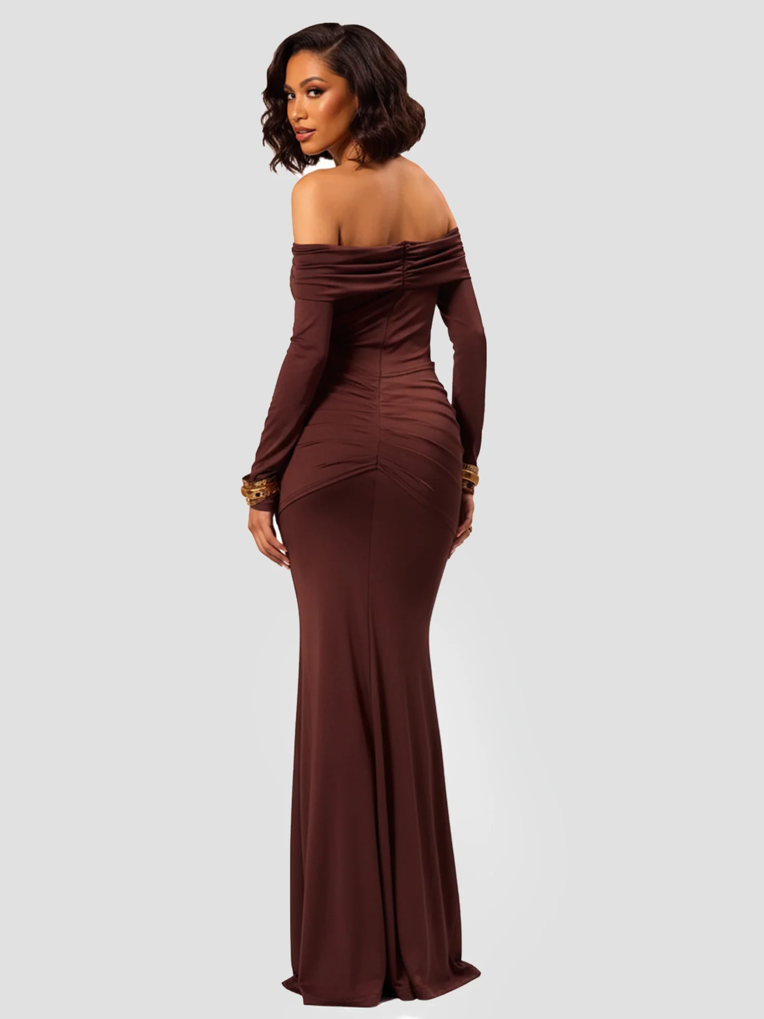 Brown Sleek Maxi Dress Evening Poise