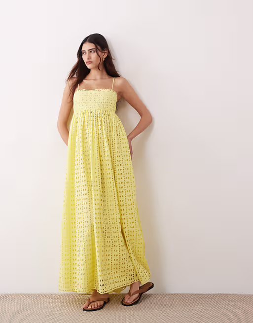ARRANGE trapeze cami broderie maxi dress in bright yellow