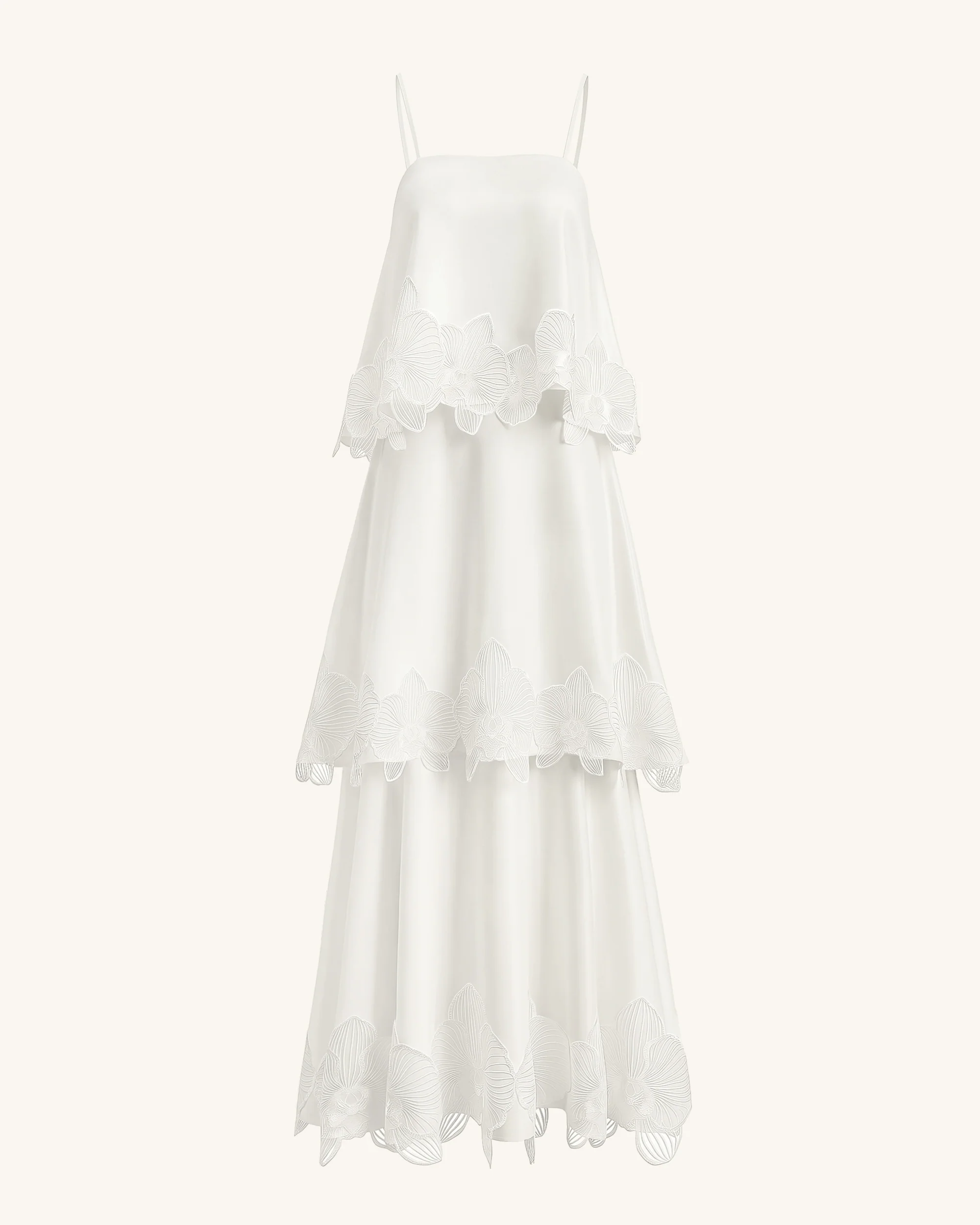 Orchid Embroidered Tiered Maxi Dress - White