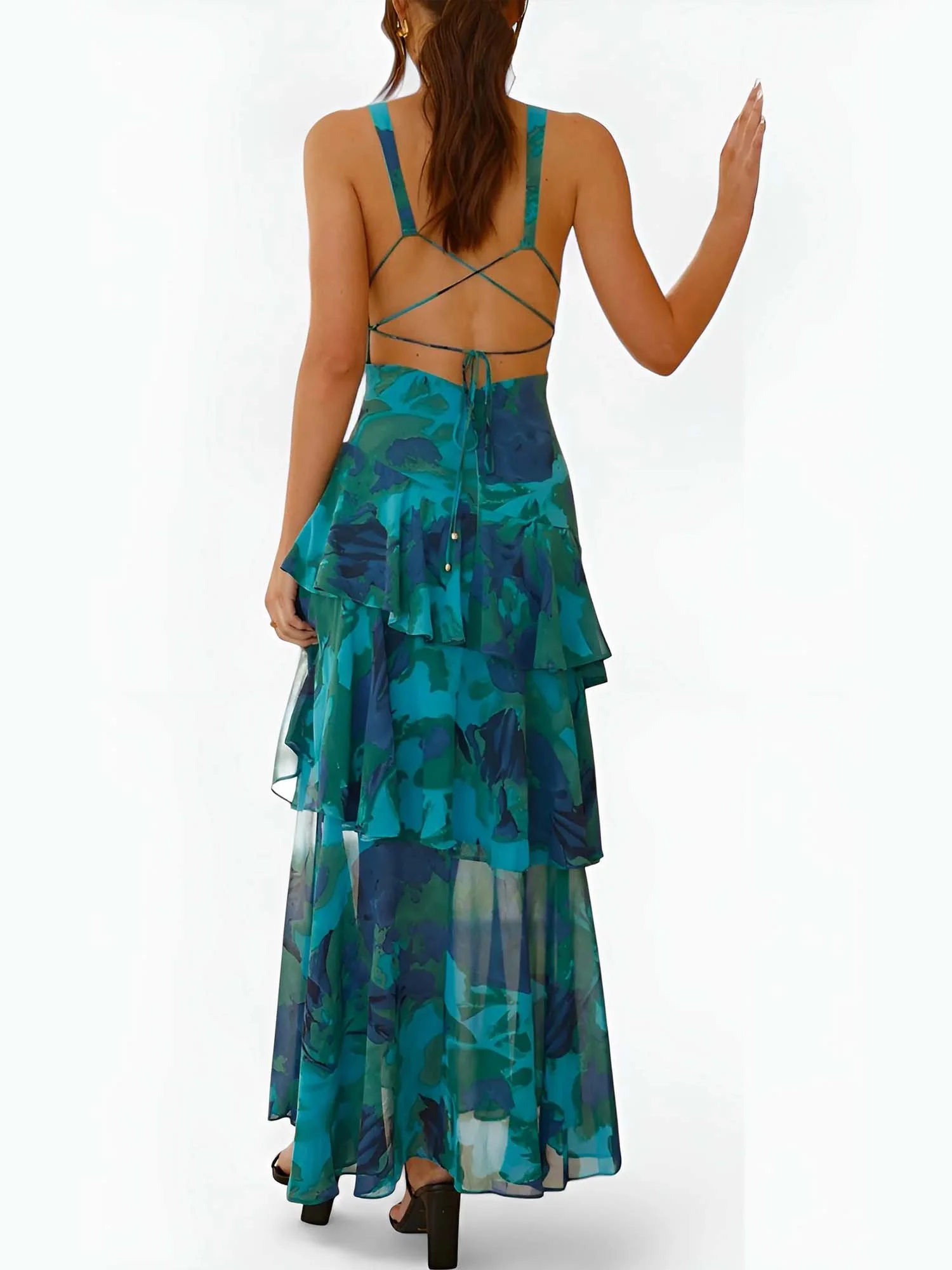 Green Ruffled Tiered Maxi Dress