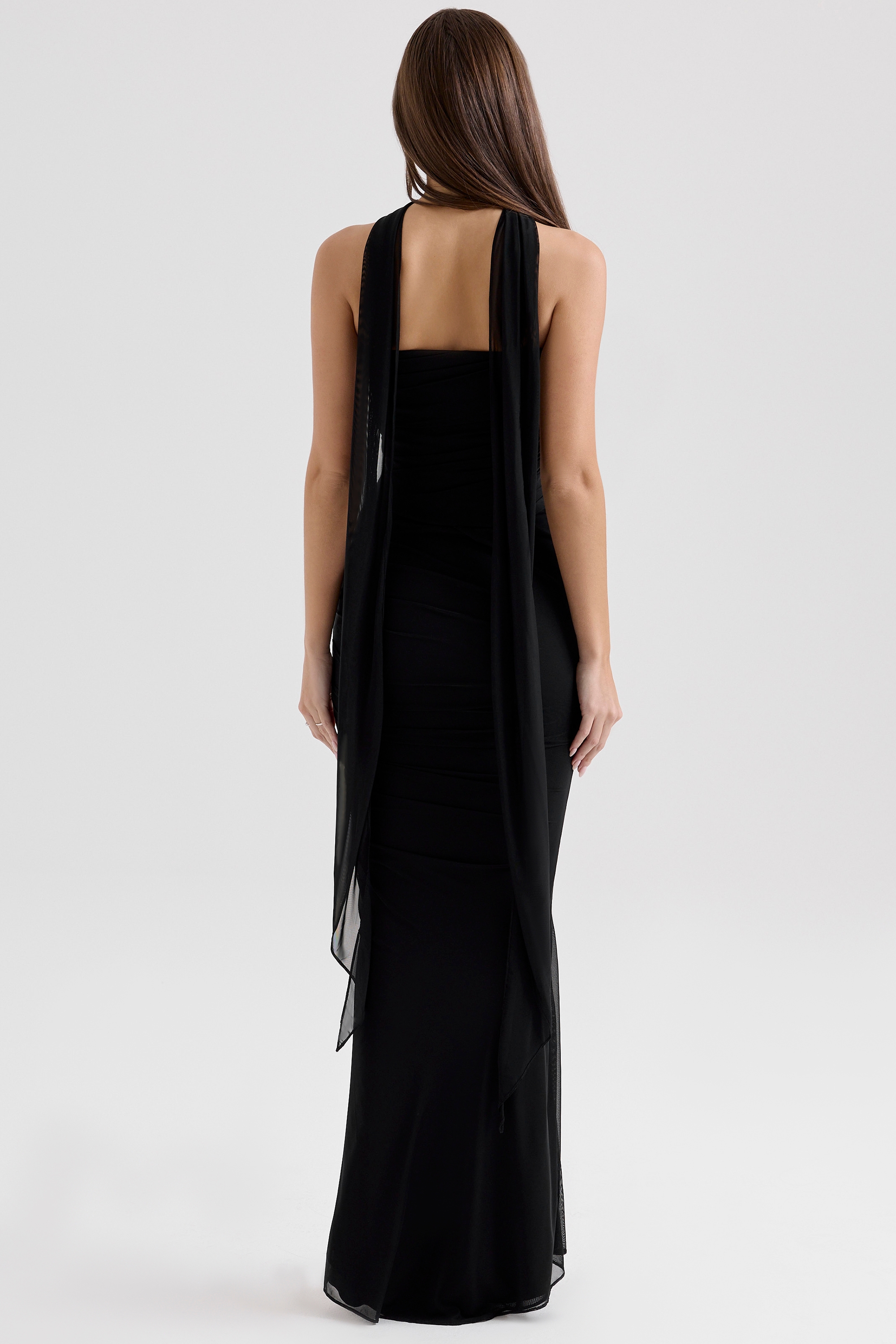 Black Mesh Maxi Skirt With Fluted Hem