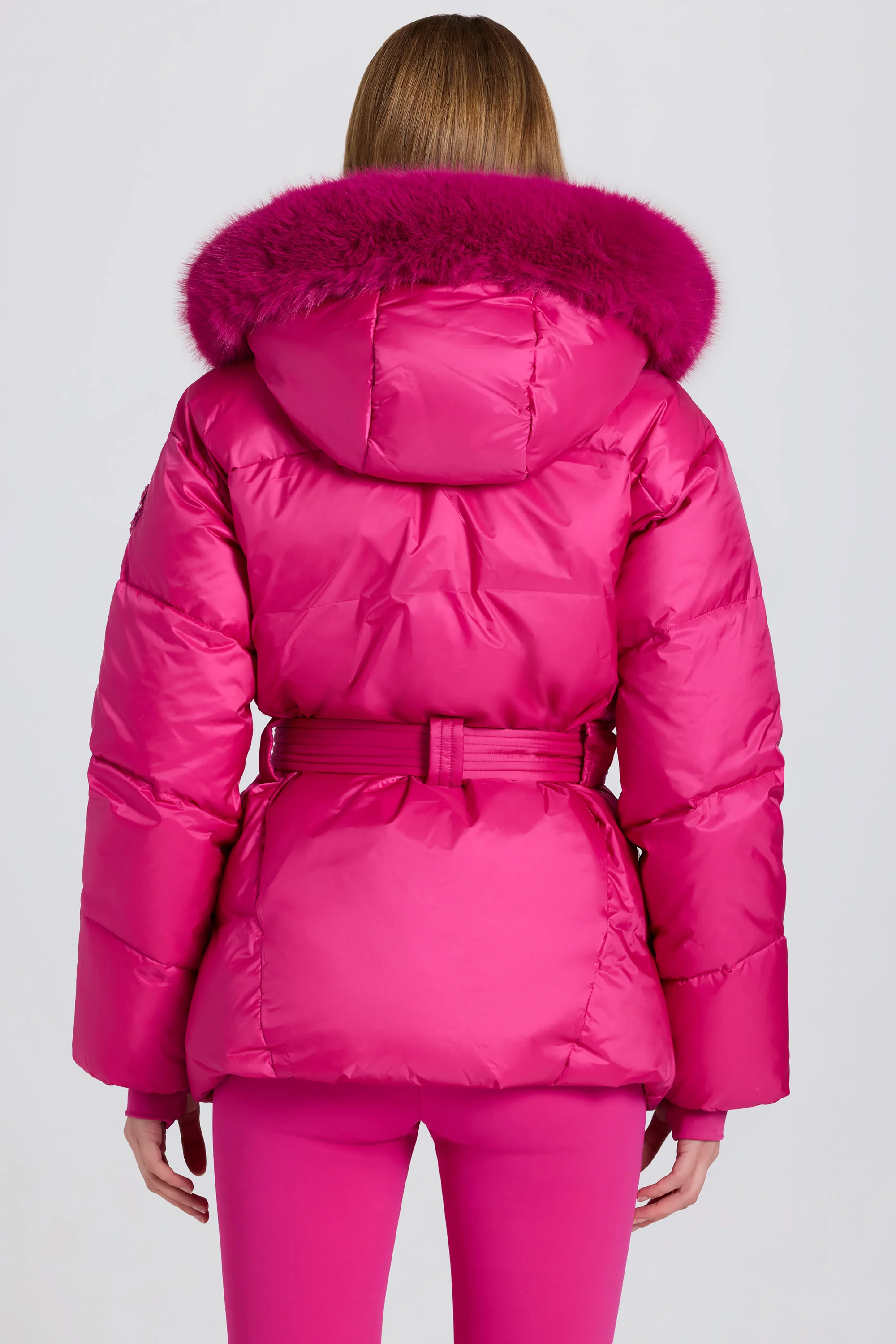 Waterproof Faux-Fur Hood Ski Jacket in Magenta Pink