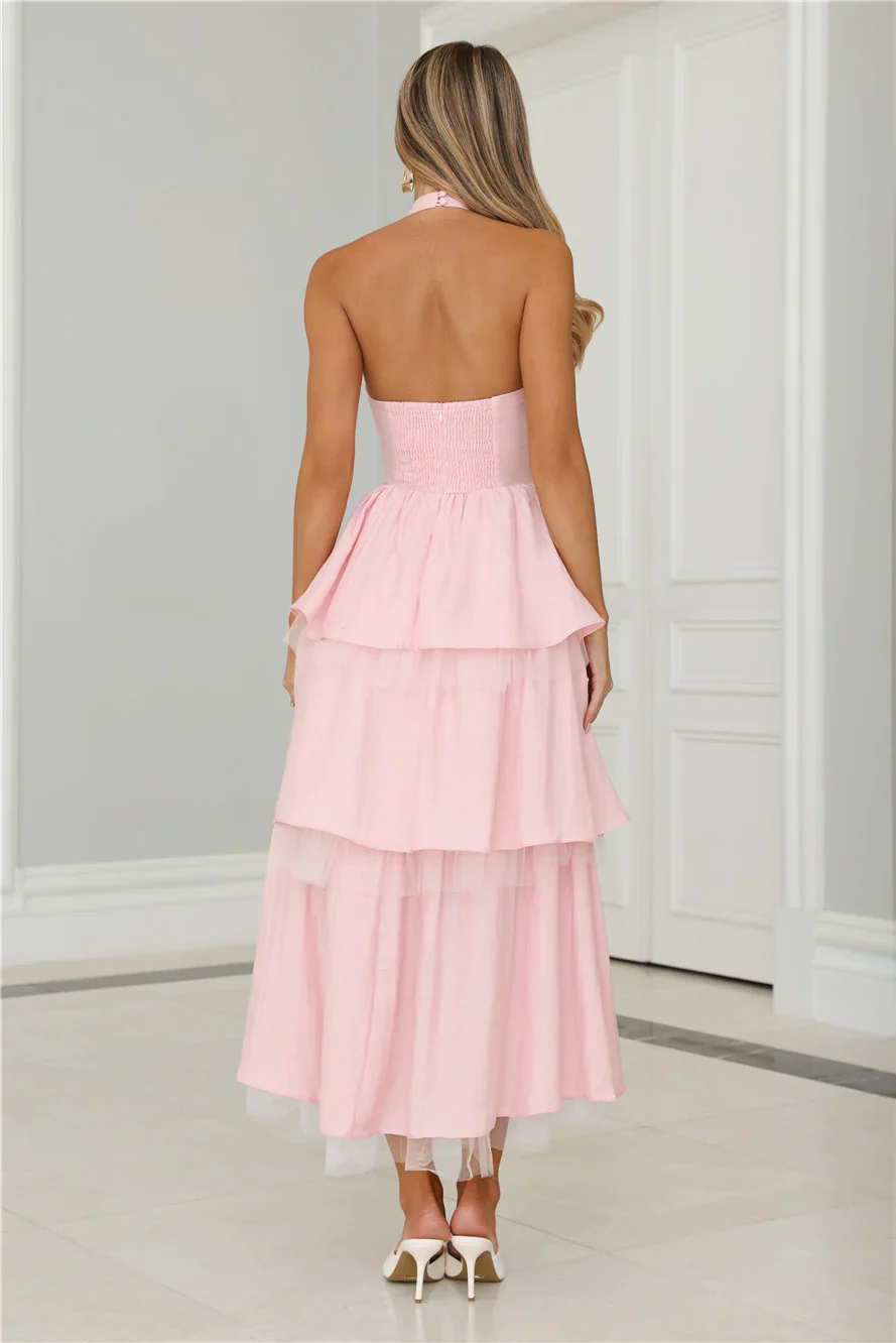 Twinkle Into Night Tulle Halter Maxi Dress Pink - luluinthesky