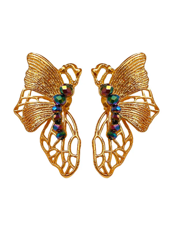 Butterfly Shape Rhine Stones Drop Earrings