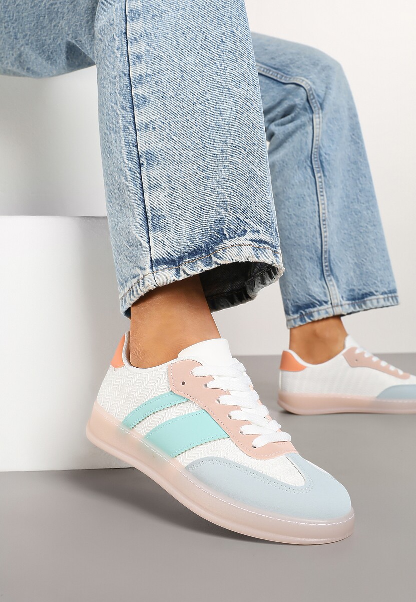 Biało-Niebieskie Sneakersy w Stylu Tenisówek z Paskami Eleaniria