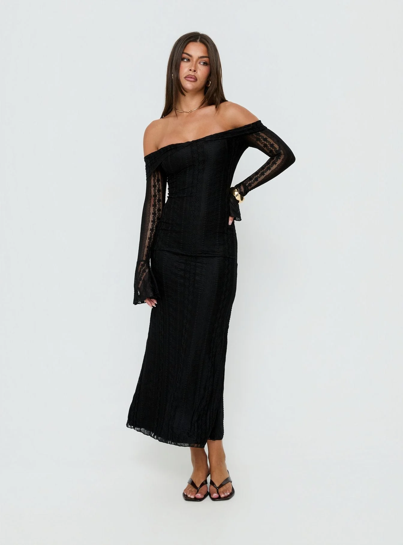 Perdita Long Sleeve Lace Maxi Dress Black