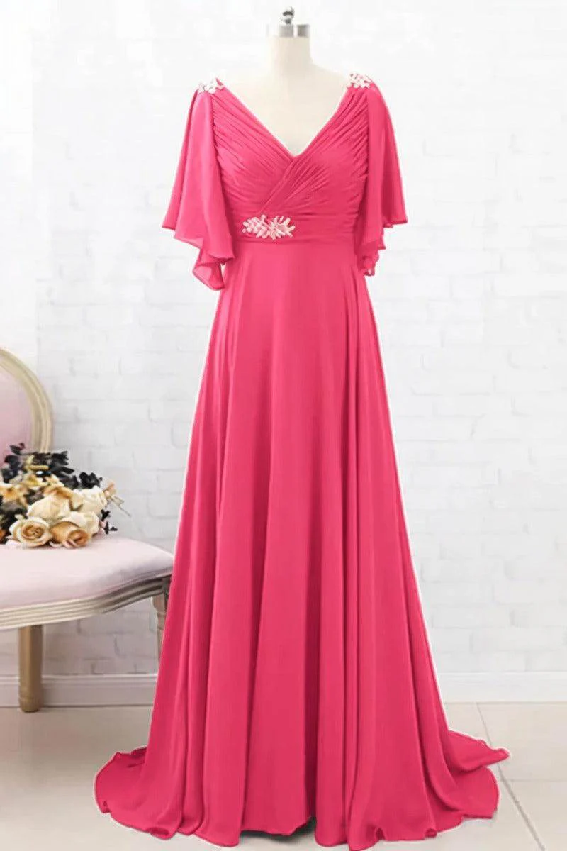 A-Line Sweep-Brush Train Chiffon Mother Dress CM0082