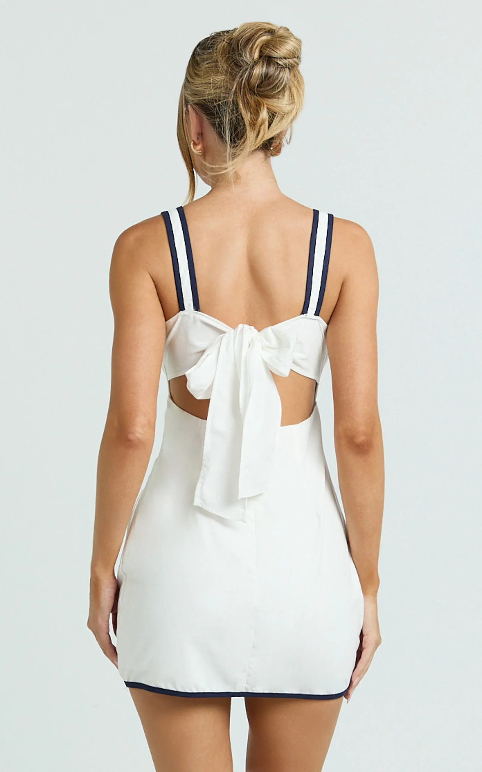 Julian Mini Dress - Square Neck Tie Back A Line Mini Dress in Off White