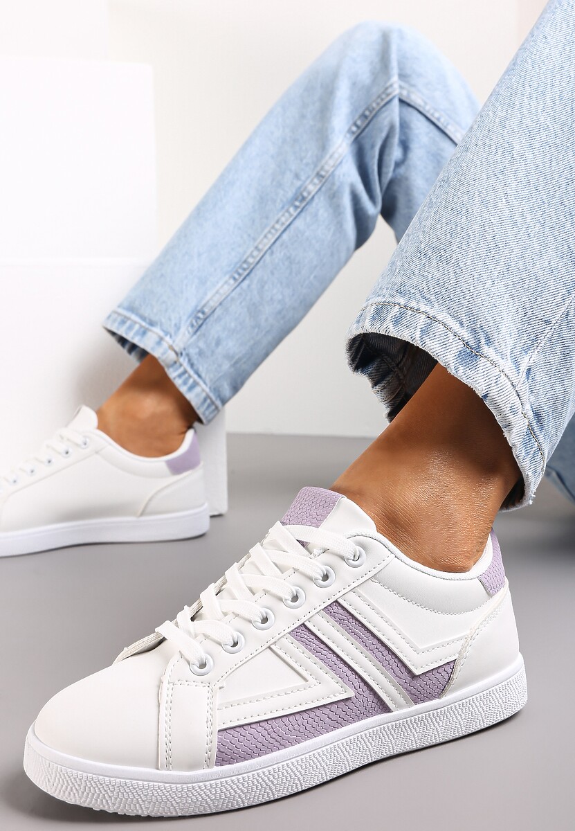 Biało-Miętowe Sznurowane Sneakersy na Płaskiej Podeszwie z Kolorowymi Wstawkami Karera