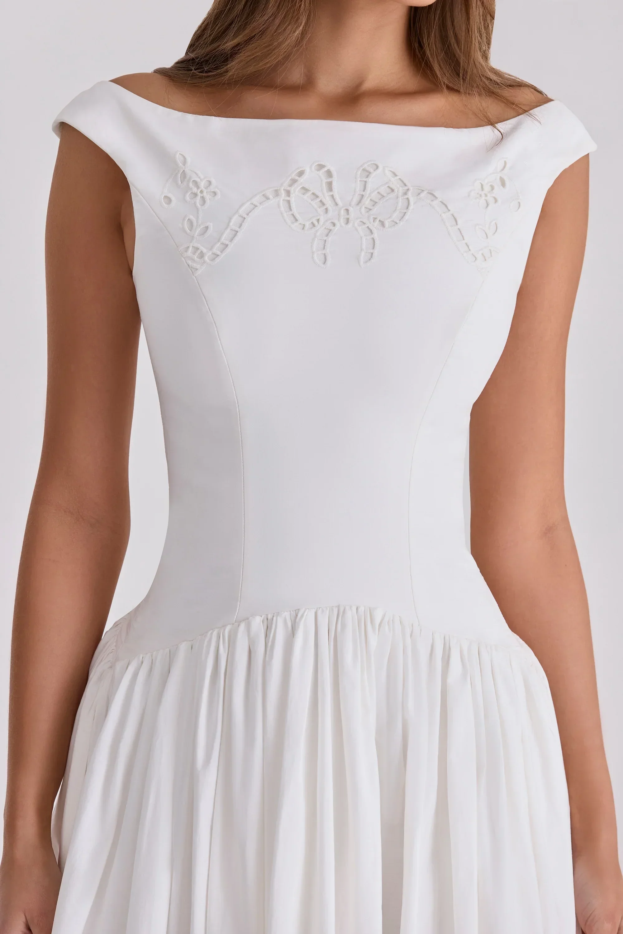 white cotton broderie anglaise boat neck maxi dress - luluinthesky