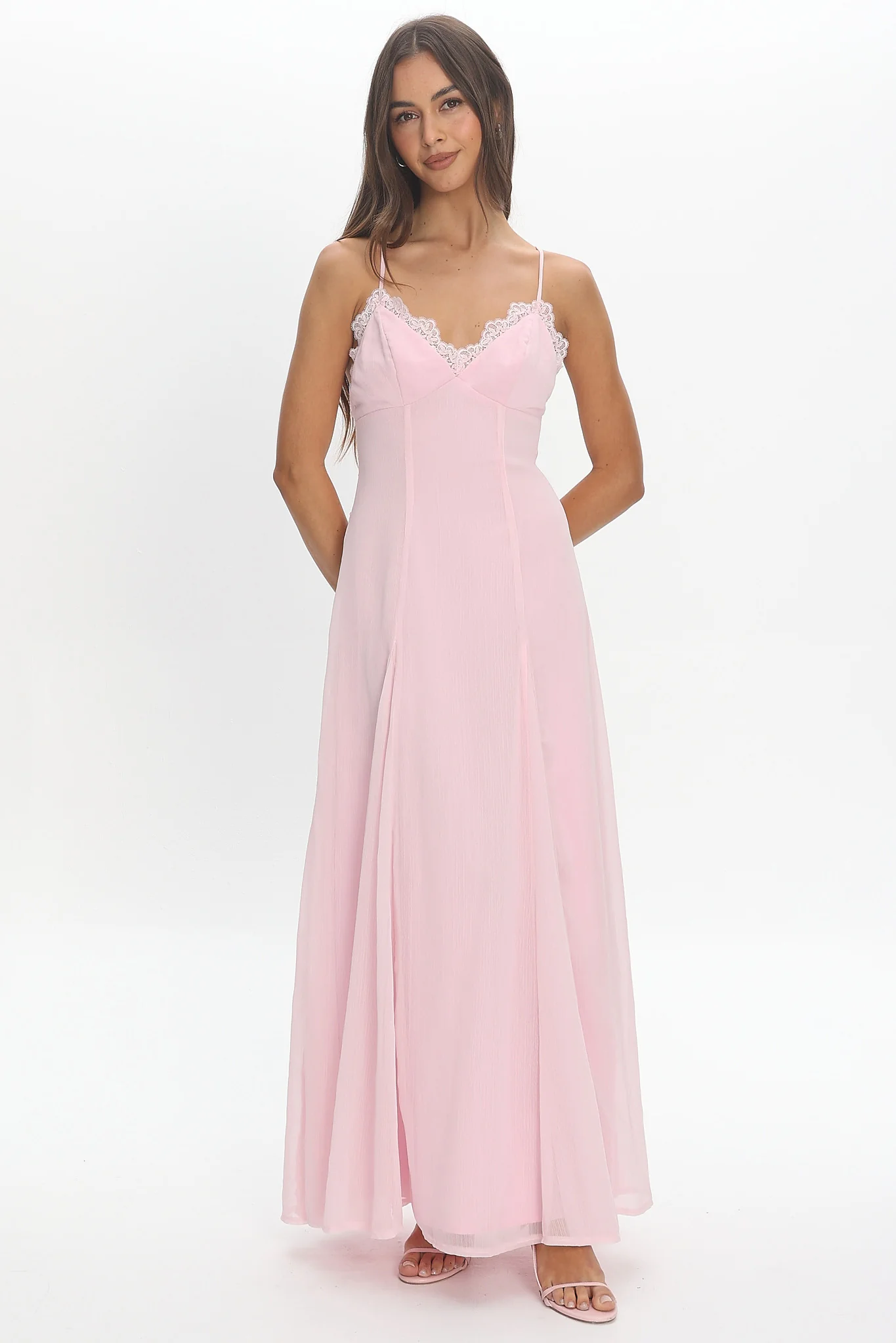 Edessa Lace-Trim Maxi Dress Blush