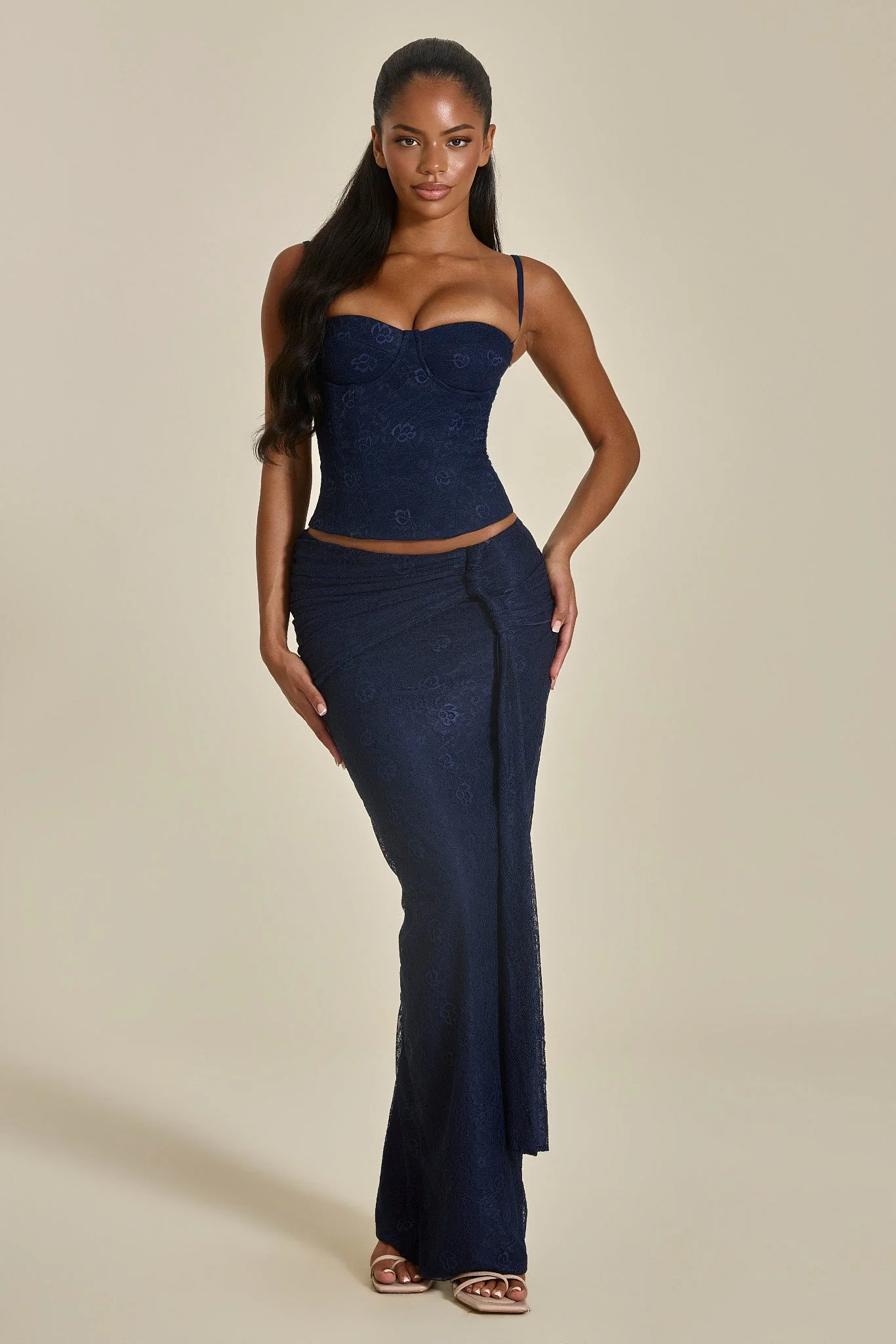 The Lexi Lace Corset Top in Navy Blue