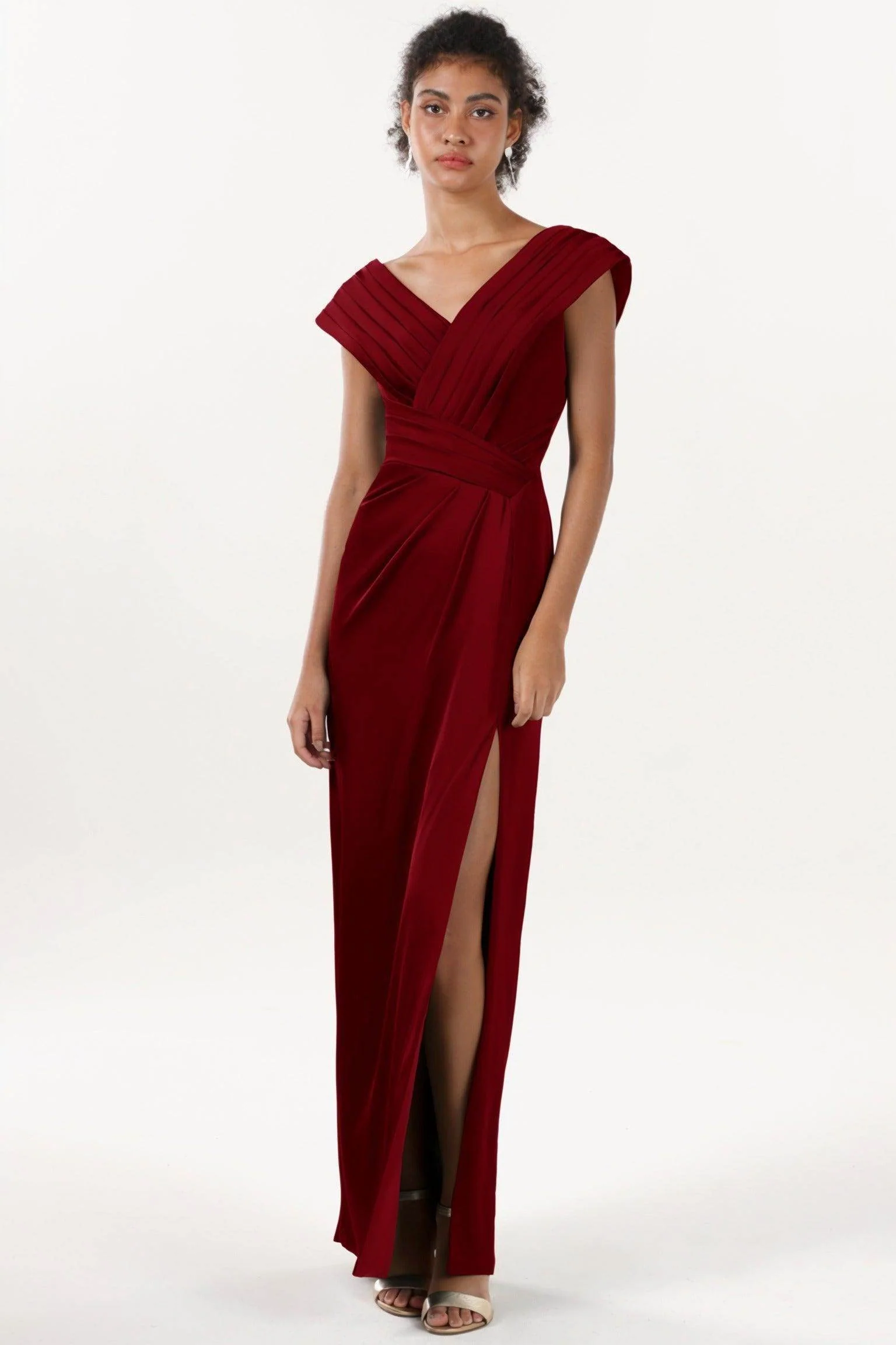 Sheath-Column Maxi Luxe Satin Bridesmaid Dress CS0608BM
