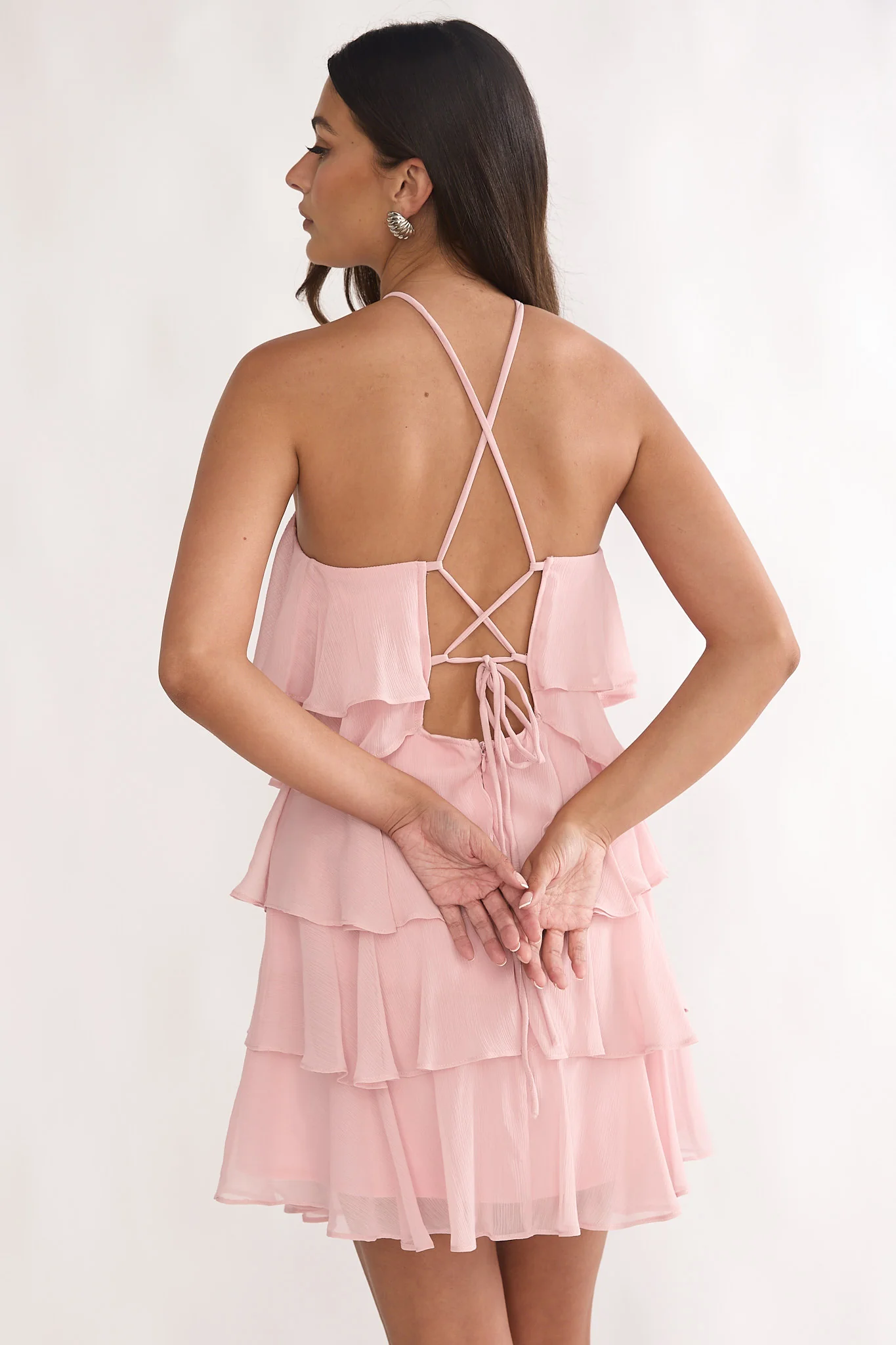Darylyn Tiered Ruffle Mini Dress Pink