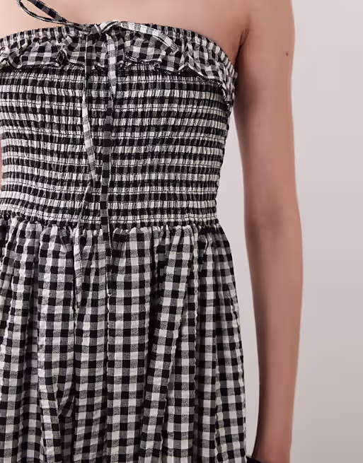 Esmée bandeau maxi beach dress in black & cream gingham