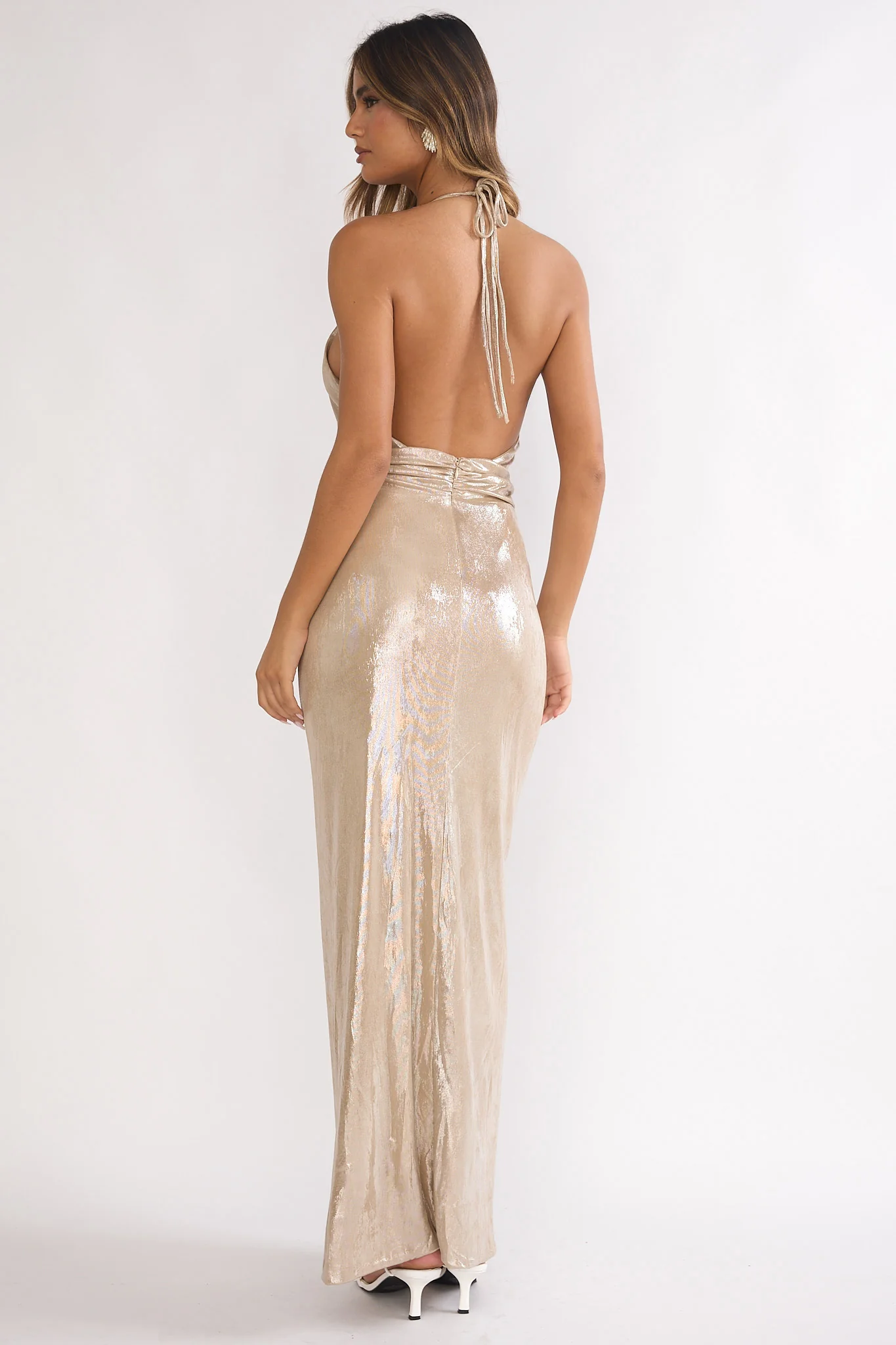 Delphinah Twist Waist Maxi Dress Champagne - luluinthesky