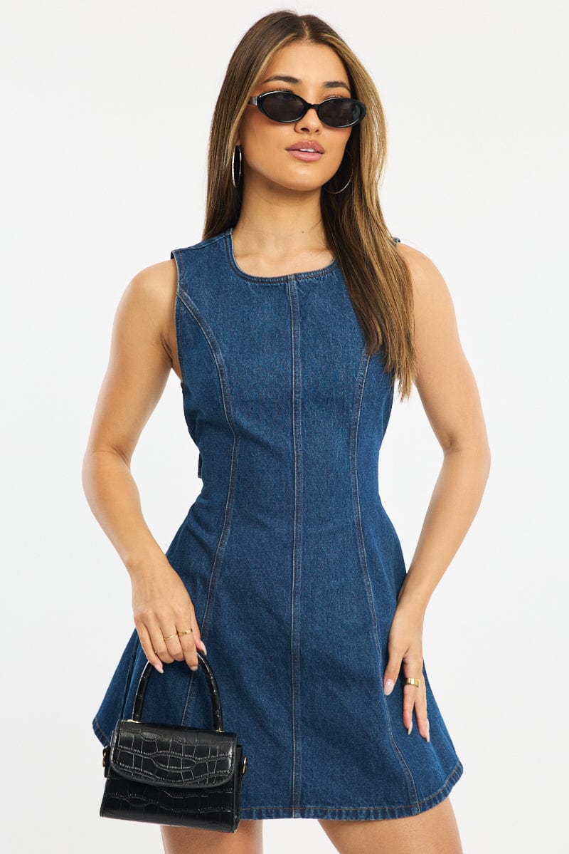 Blue Mini Dress Sleeveless