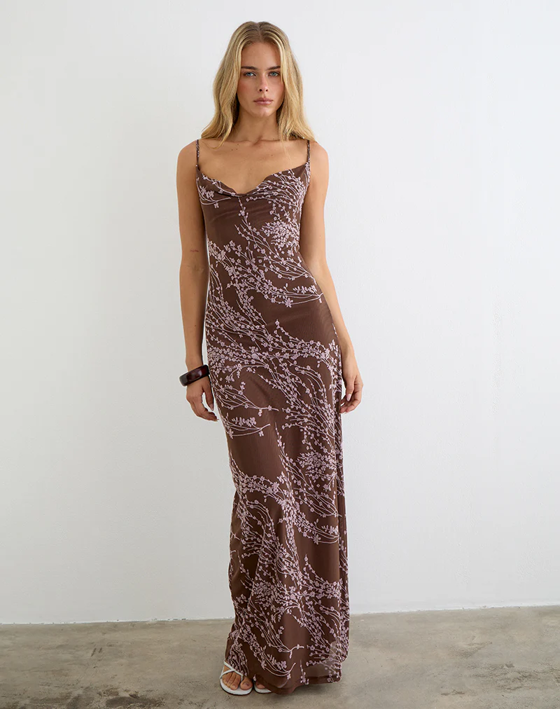 Pria Cowl Maxi Dress in Moonlit Blossom Brown