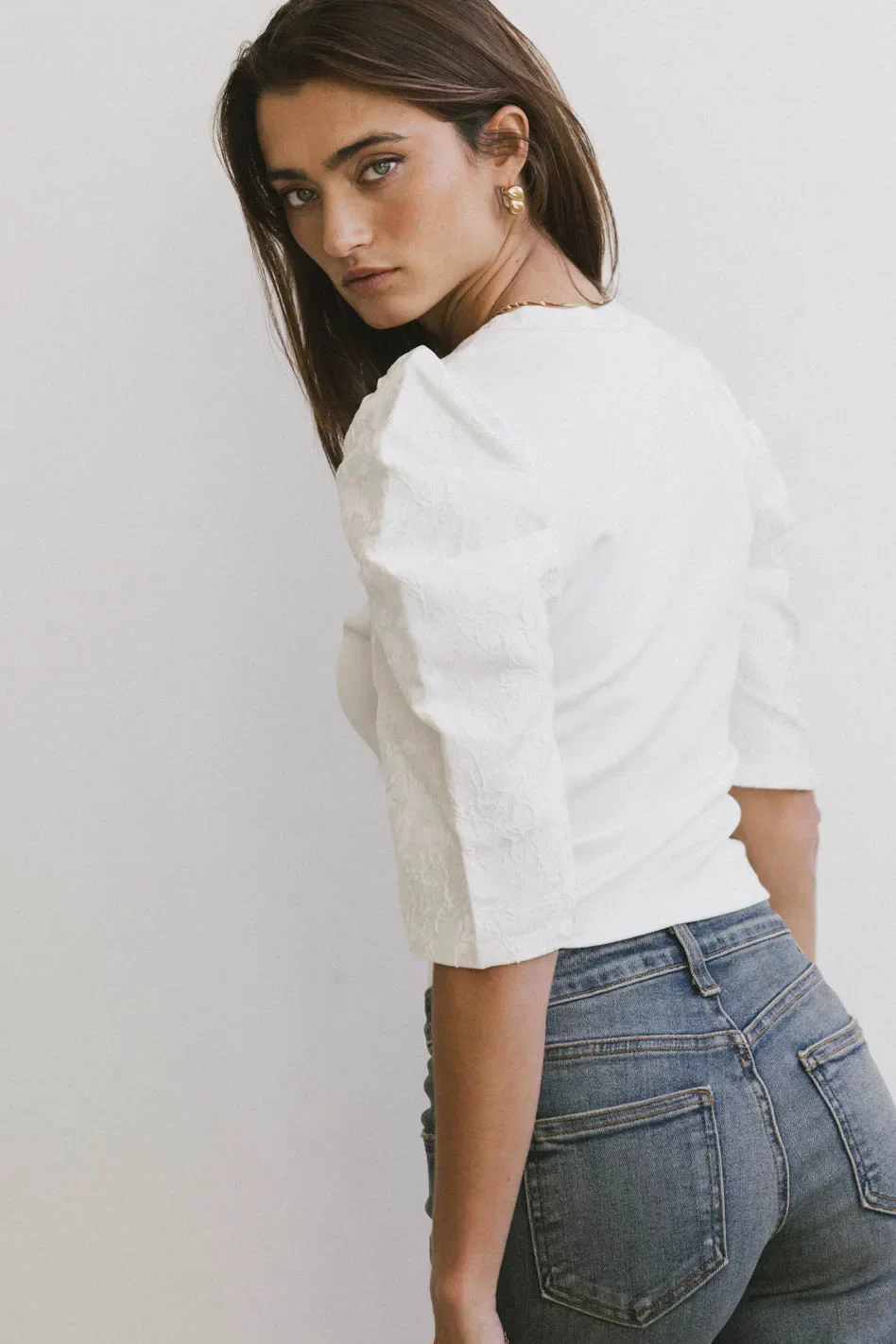 Andrea Mixed Media Top in Cream