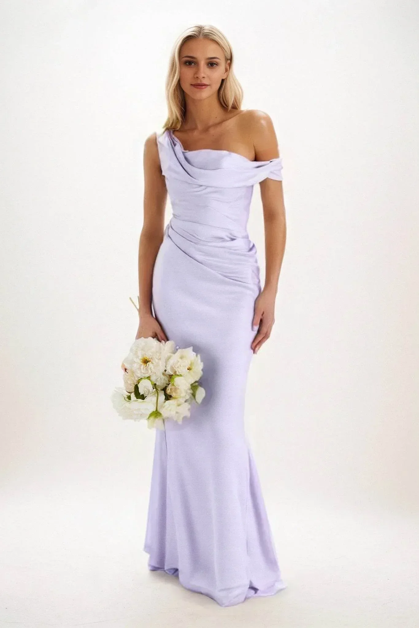 Sheath-Column Maxi Luxe Satin Bridesmaid Dress CB0815