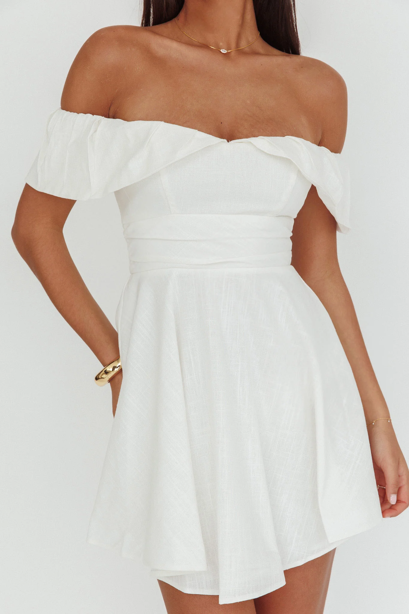 Lillianne Off-Shoulder A-line Mini Dress White - luluinthesky