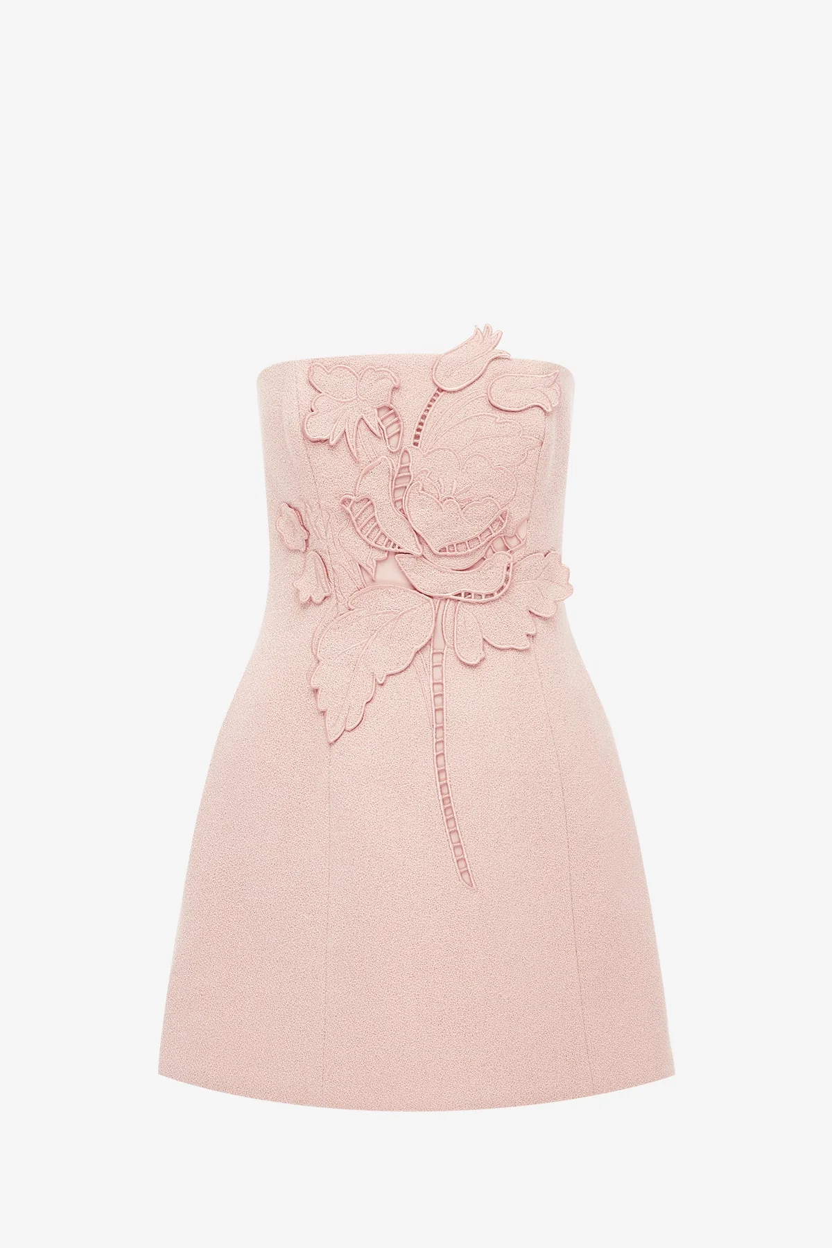 Roselle Appliqué Tweed Bustier Mini Dress - Dusty Pink