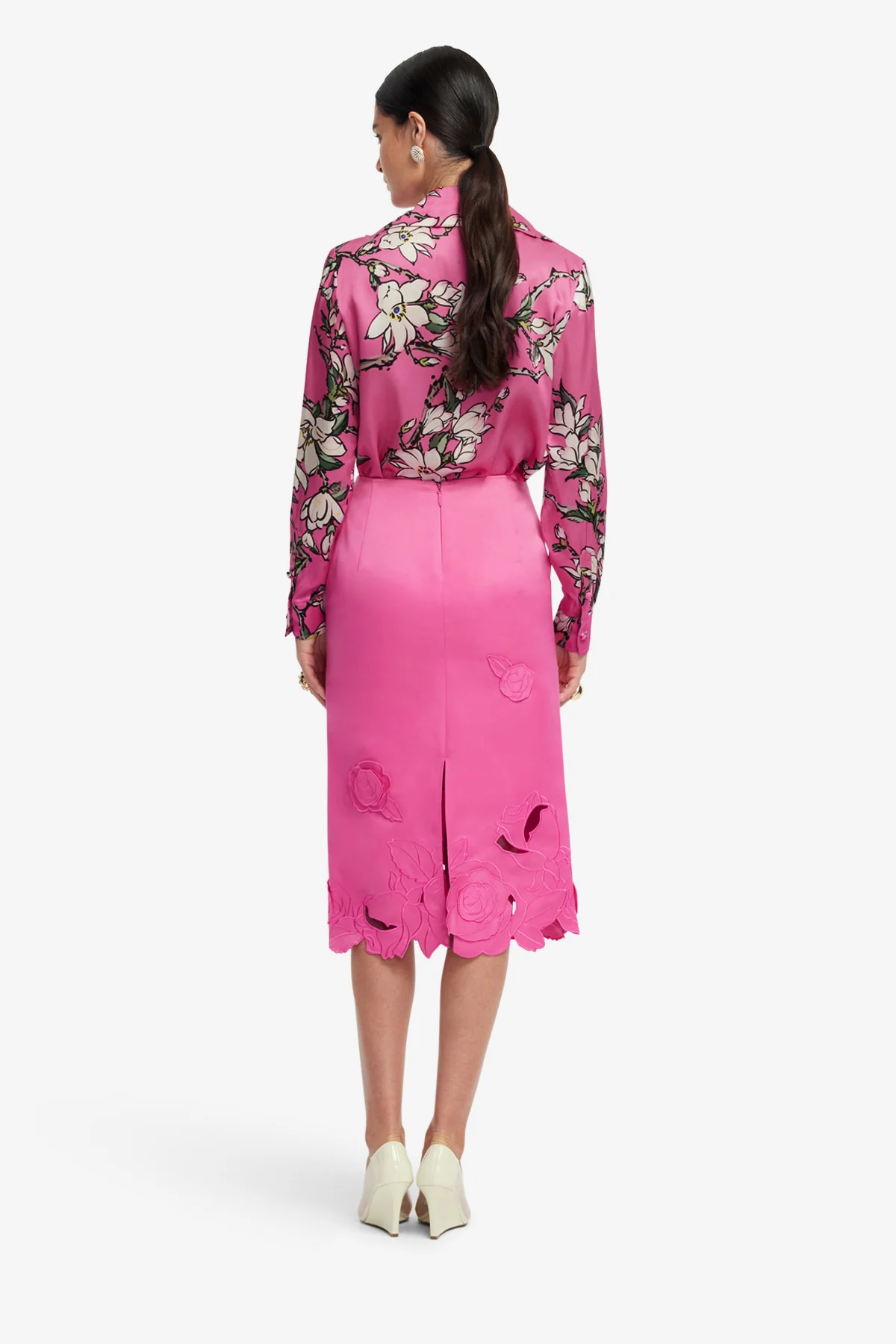 Carly Appliqué Midi Skirt - Pink
