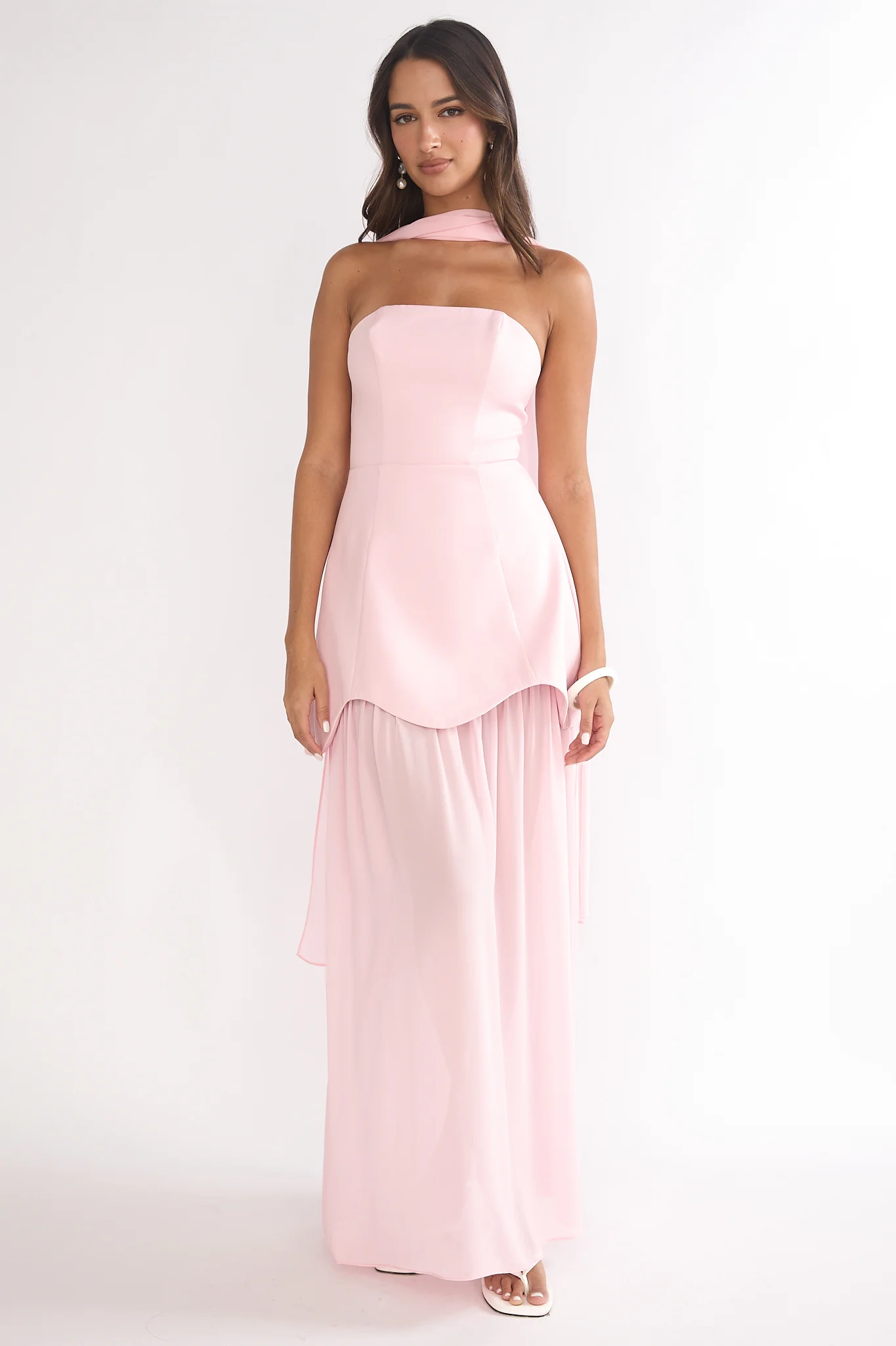 Poema Scalloped Sheer Hem Maxi Dress Pink - luluinthesky