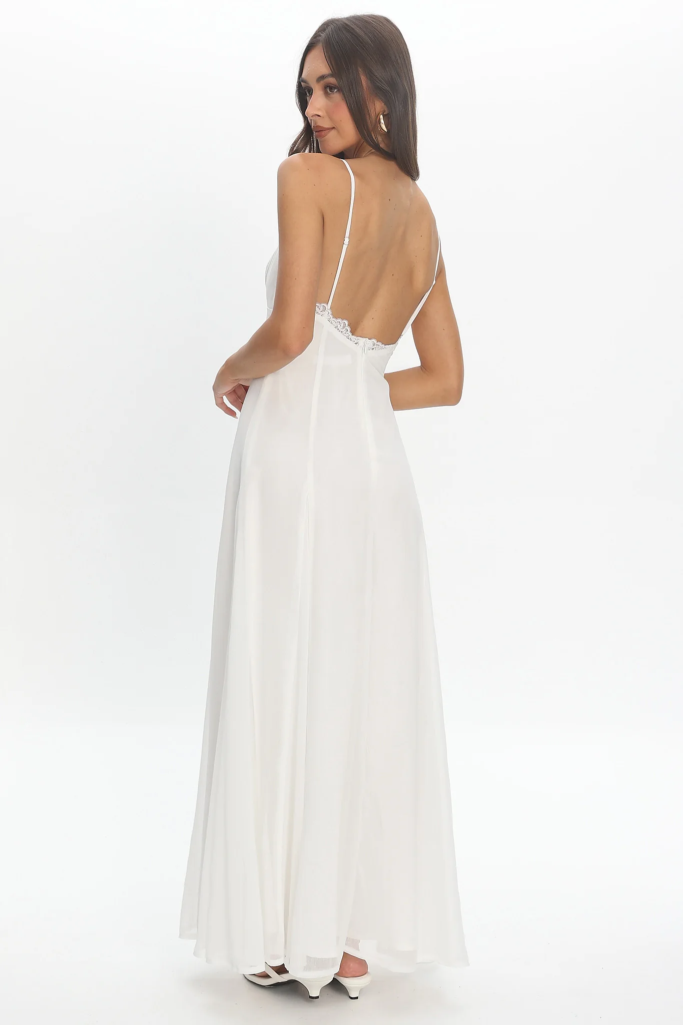 Ramone Lace Trim Maxi Dress Off White - luluinthesky