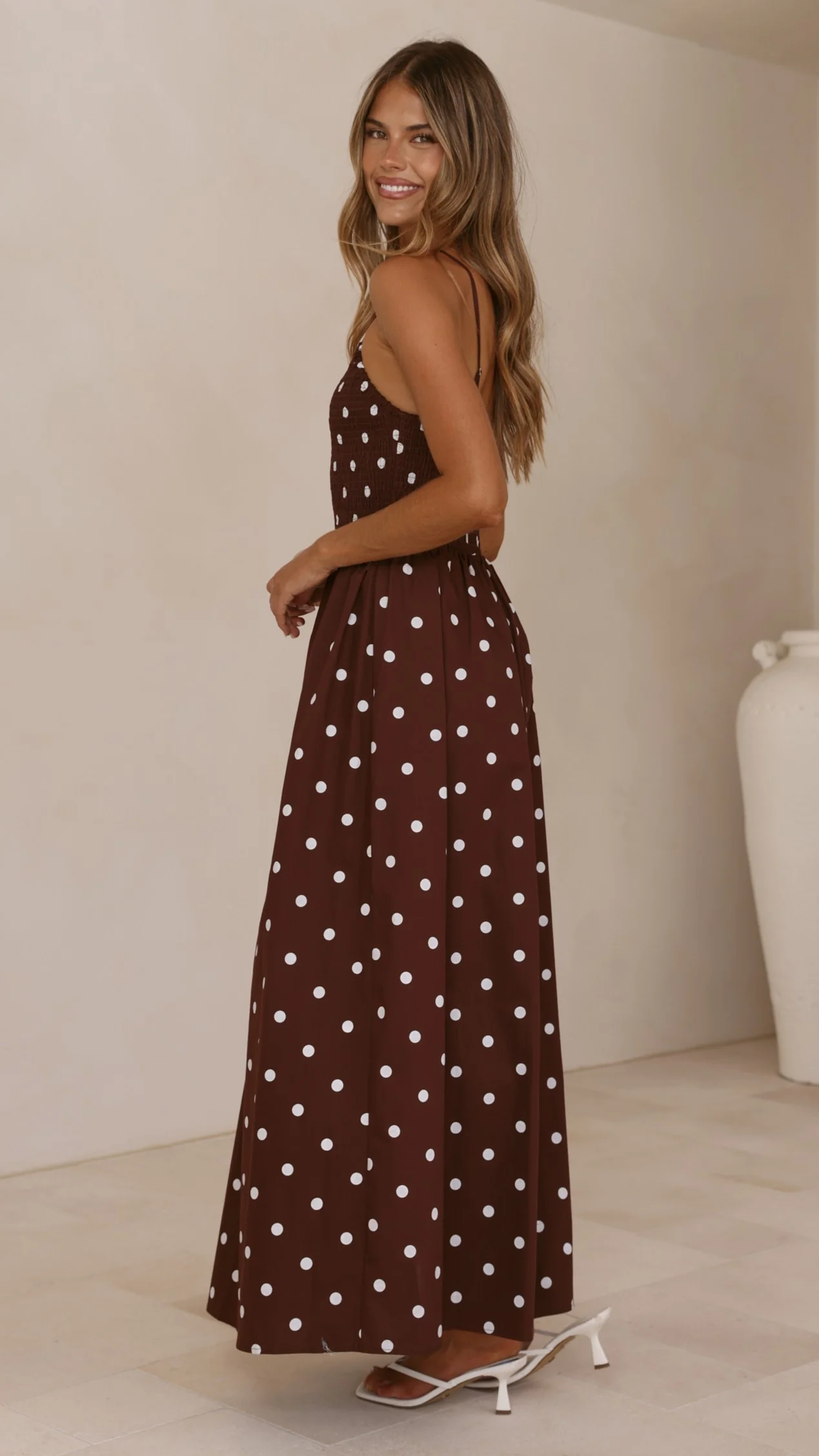 Gena Maxi Dress - Chocolate Polka