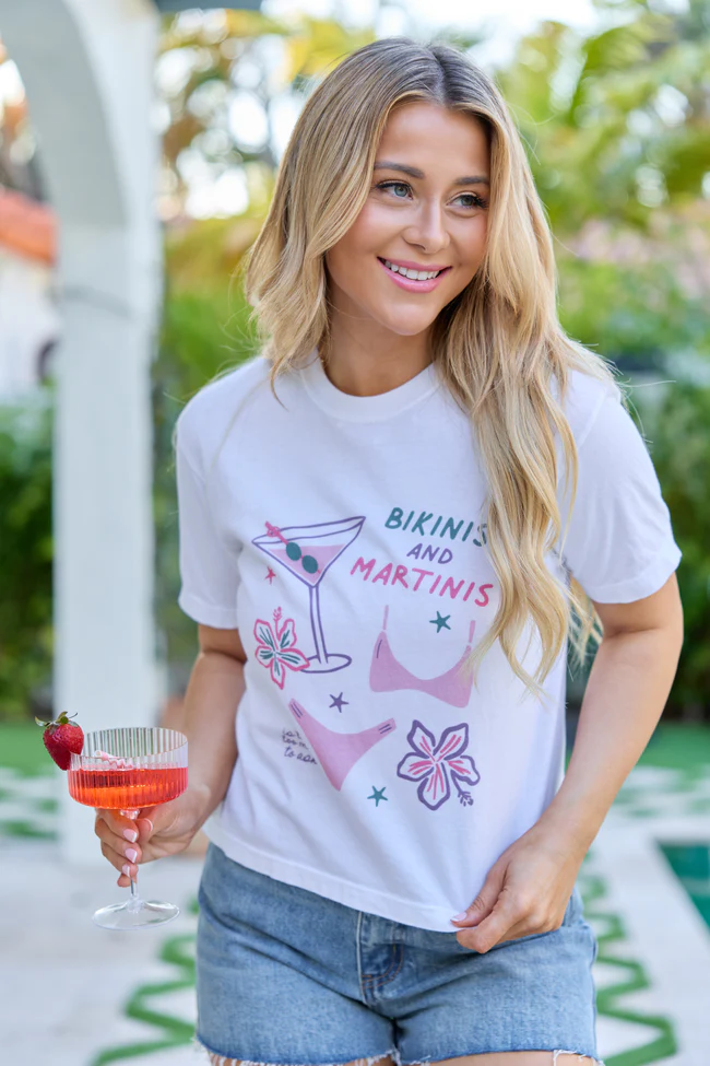 Bikinis And Martinis White Boxy Graphic Tee